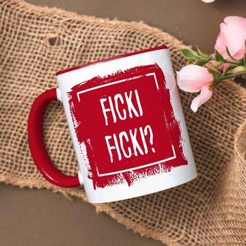 GRAVURZEILE Tasse mit Spruch - Ficki Ficki? - Geschenk für Paare & Verliebte, Keramik, Farbe: Rot