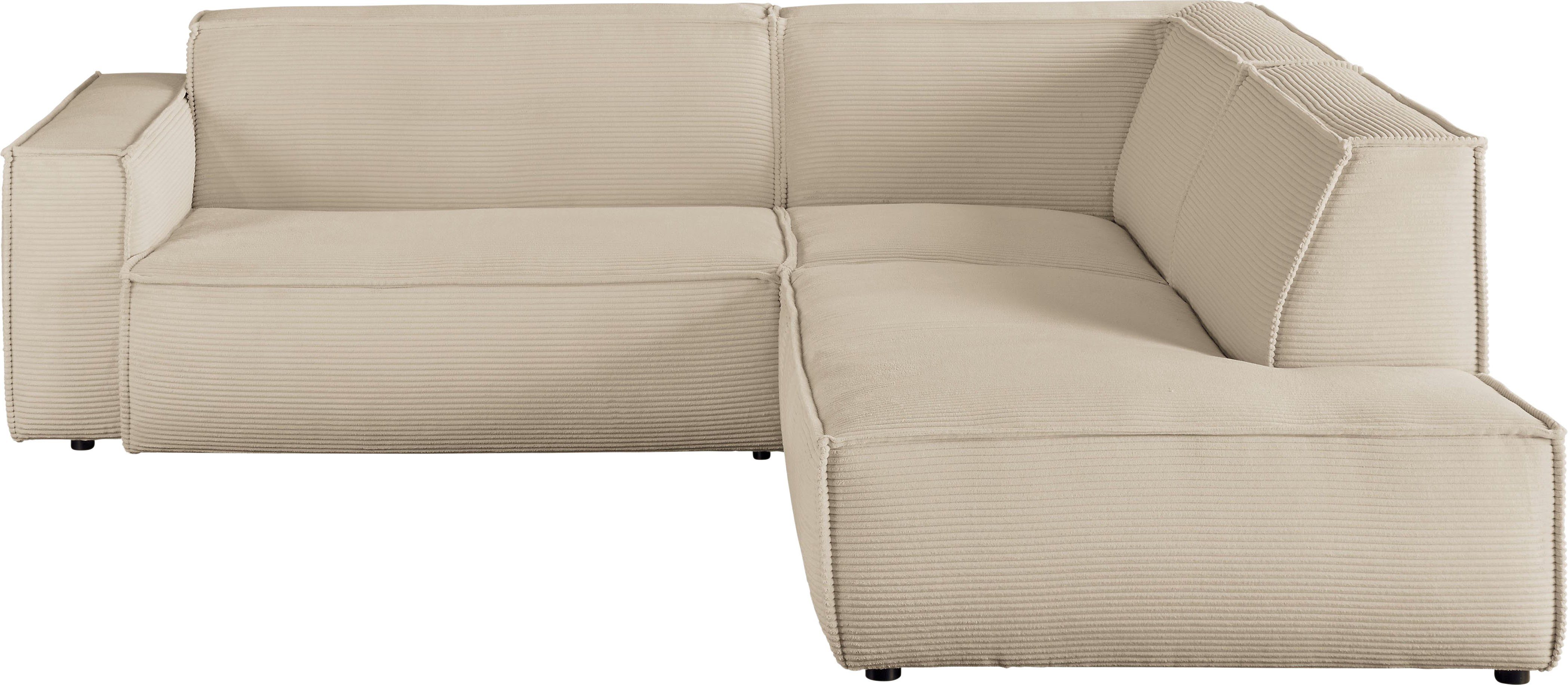 3C Candy Ecksofa Matteo in elegant, kubischer Formensprache, bequem, L-Form, mit auffälliger Kedernaht, Cord-Bezug, Lounge-Charakter
