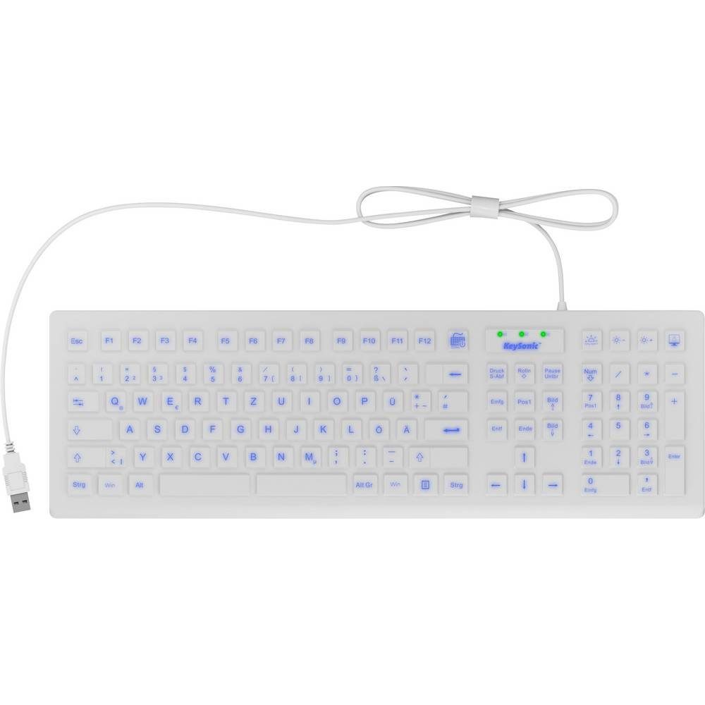 KEYSONIC Full-Size Hygiene-Industrietastatur für Windows® Tastatur (Beleuchtet, USB-Anschluss, Staubgeschützt, Spritzwassergeschützt)