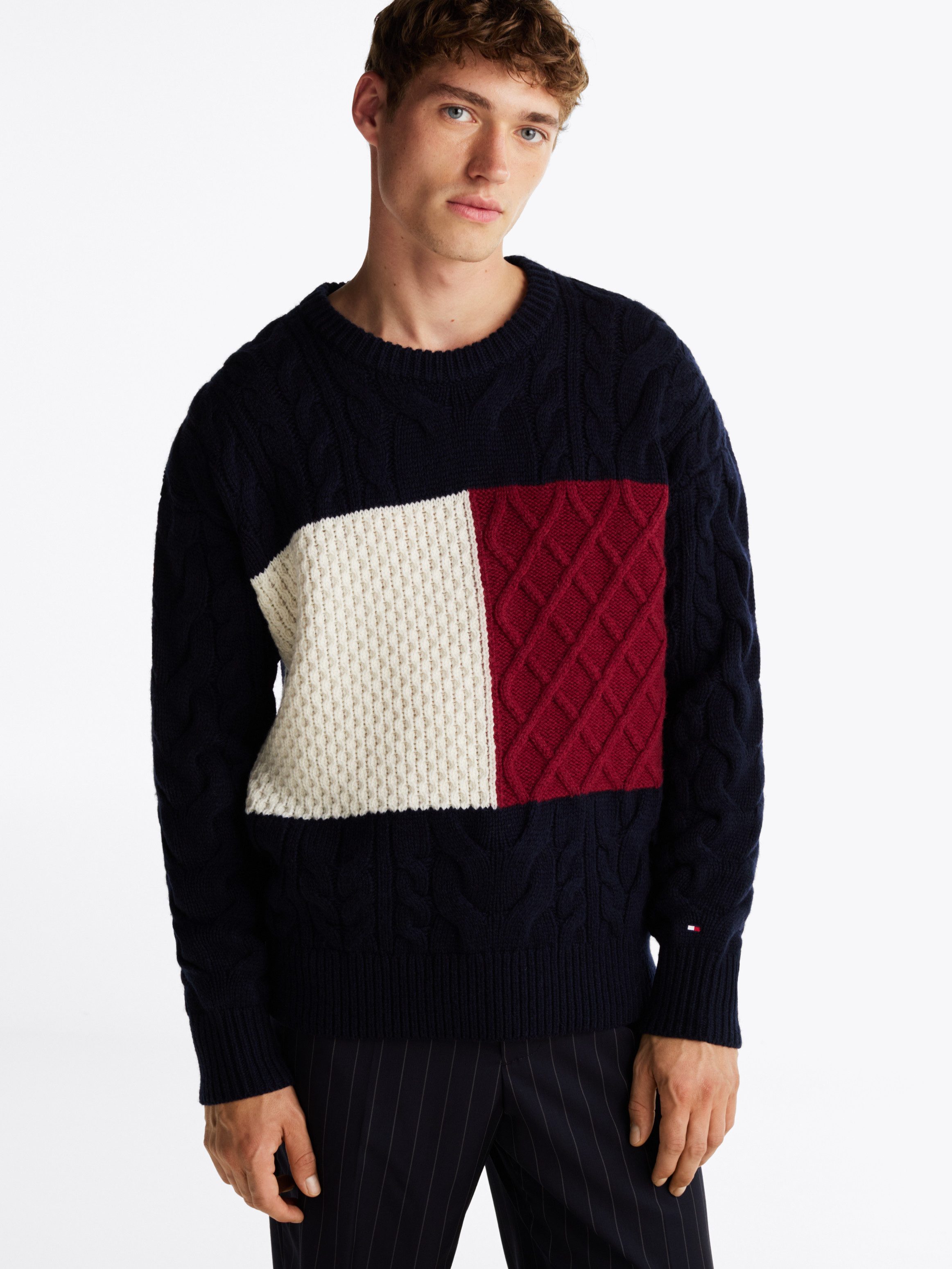 Tommy Hilfiger Rundhalspullover CABLE FLAG SWEATER günstig online kaufen