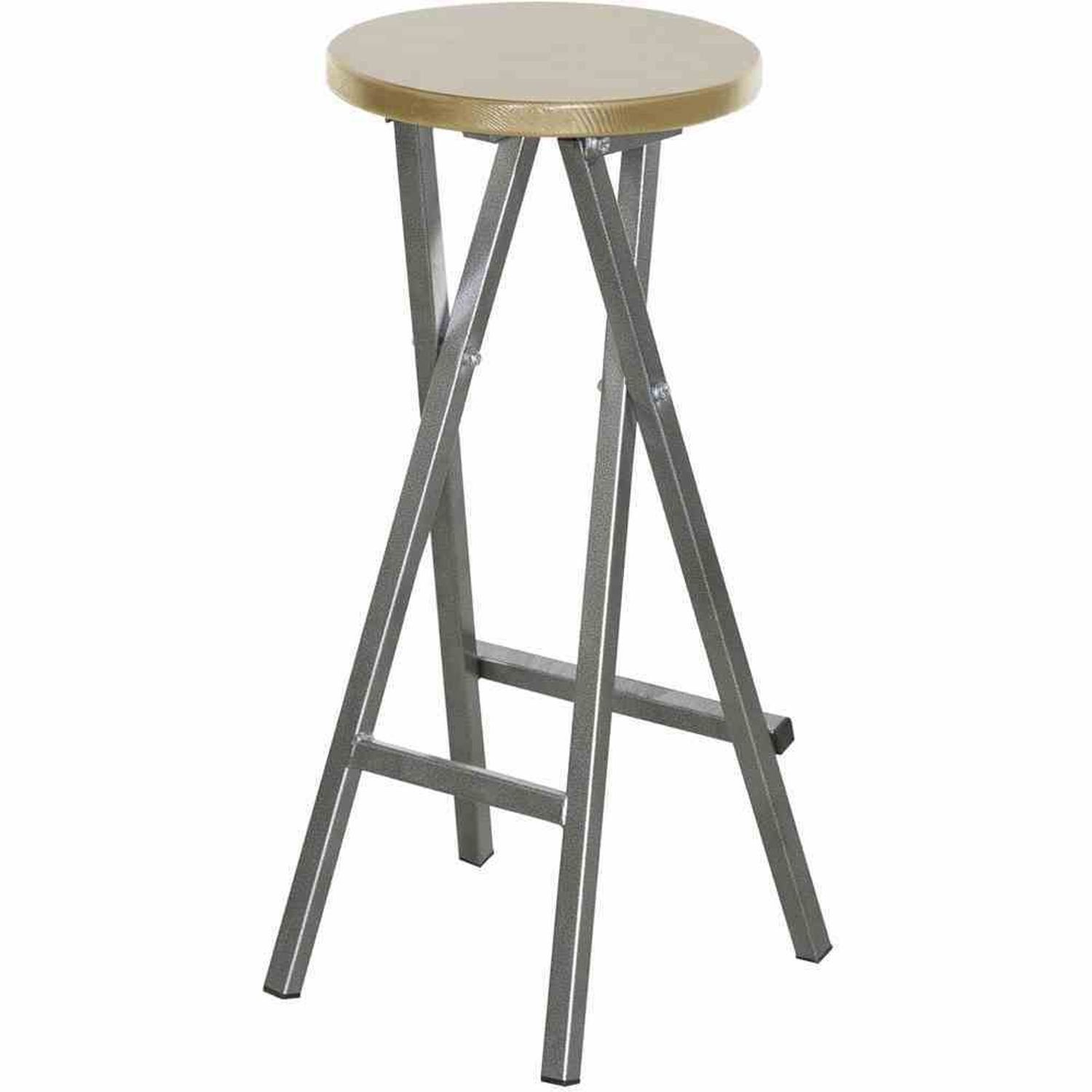 Hocker Barhocker, klappbar Stahlgestell, Sitzfläche aus Kiefernholz, pulverbe