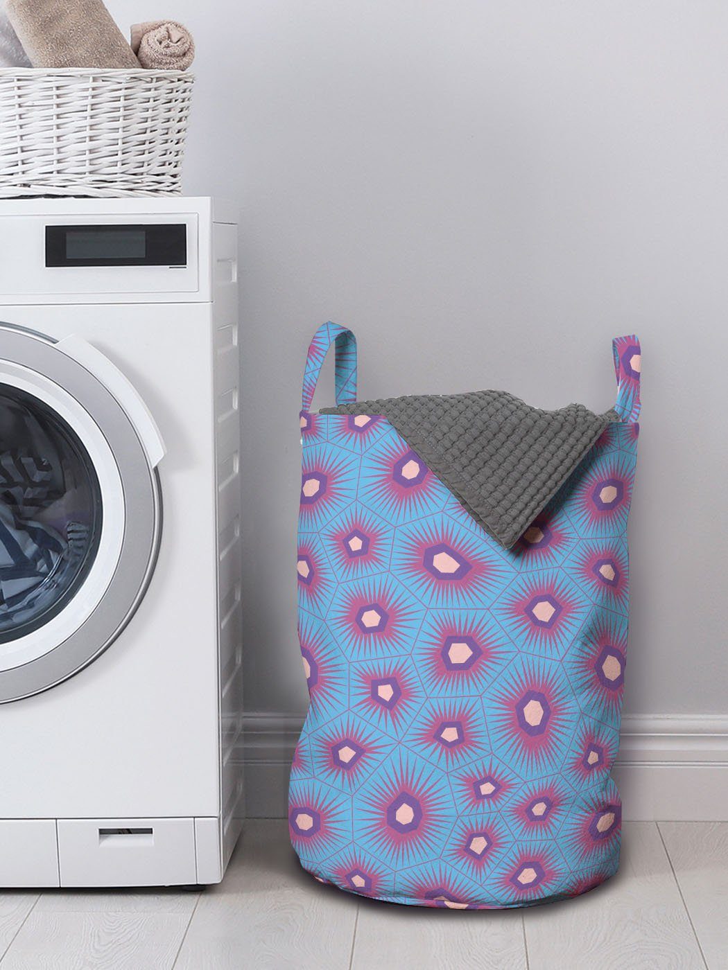 Abakuhaus Wäschesäckchen Wäschekorb mit Griffen für Polygonen Abstrakt Kordelzugverschluss Waschsalons, Muster