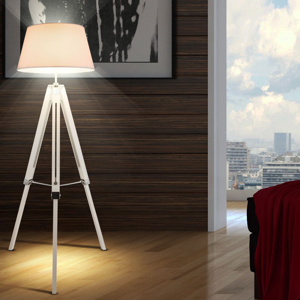 GLOBO LIGHTING Stehlampe, Leuchtmittel nicht inklusive, Stehleuchte Holz Stativ weiß Stoffschirm Standleuchte Höhe 145 cm