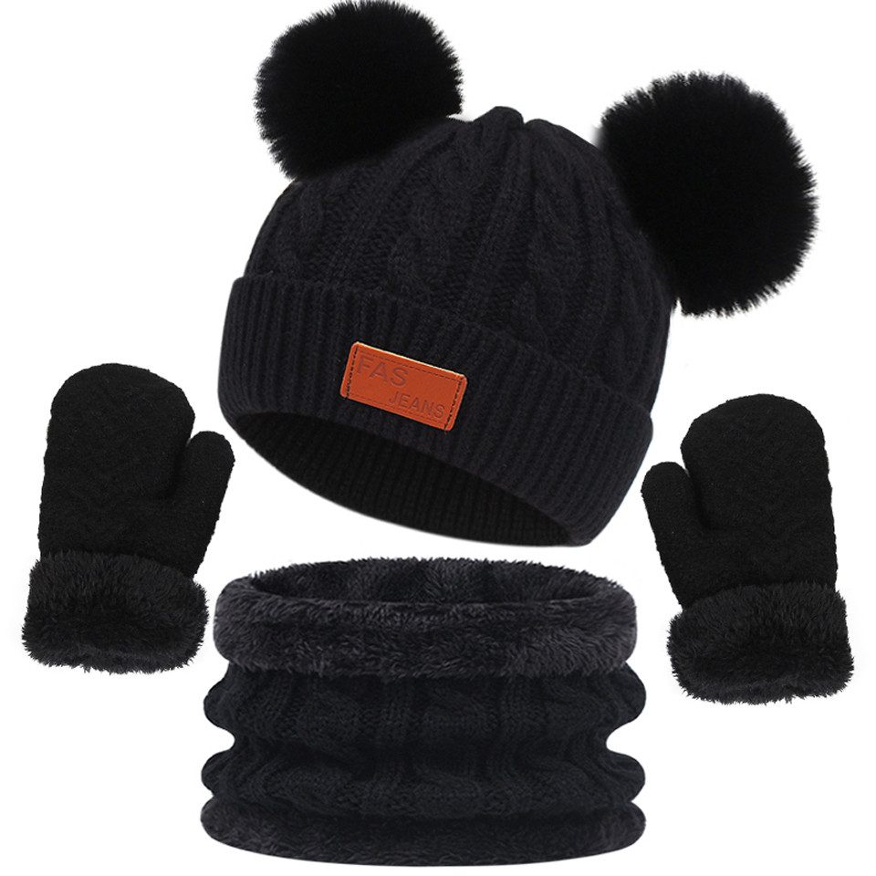 Coonoor Filzhut Kinder Mütze Schal Handschuhe Set (3-St) Niedliches Design Geeignet fur 1-4 Jahre alte Kinder Unisex