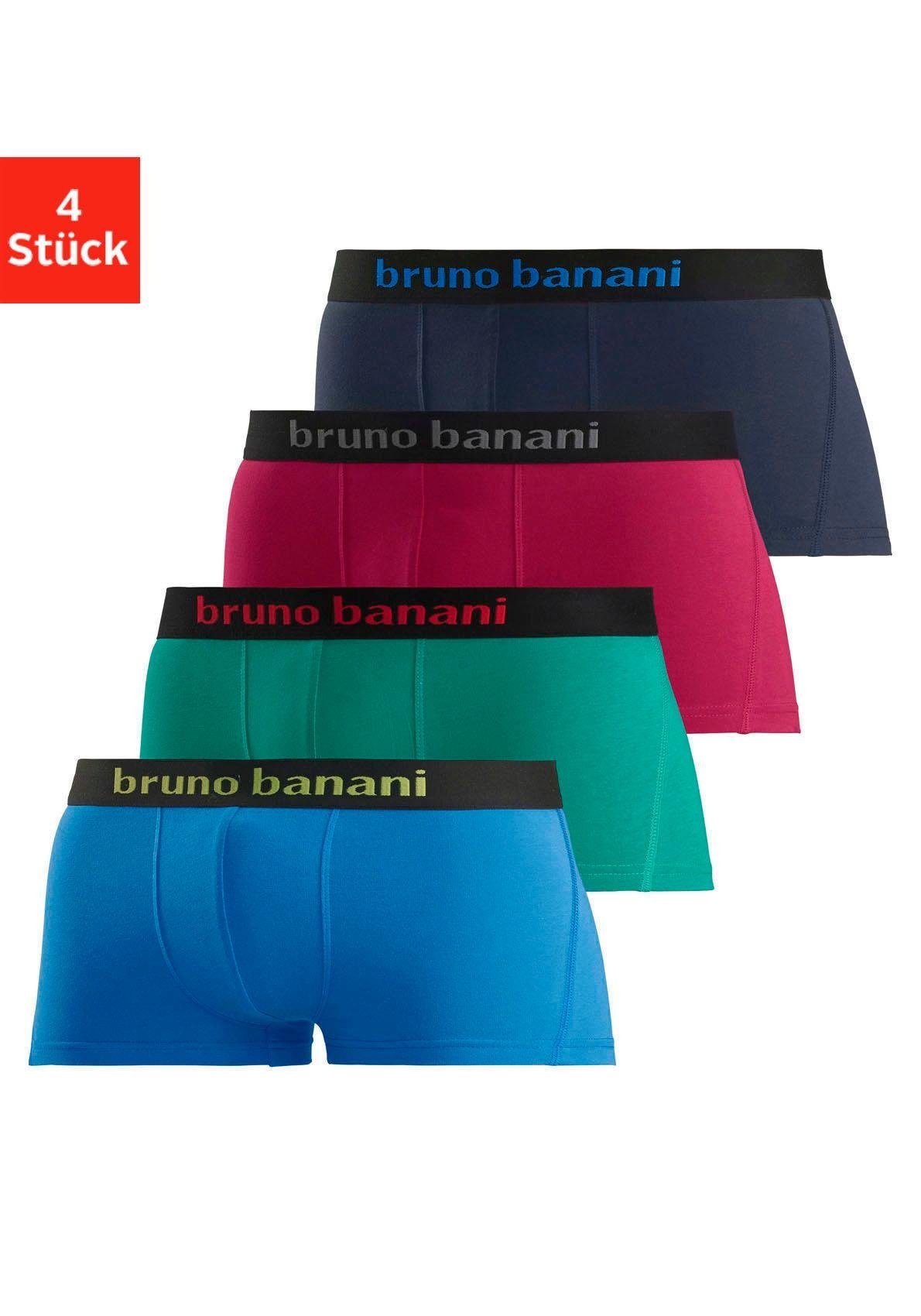 Bruno Banani Hipster (Packung, 4-St) knapp sitzende Boxershorts mit Logo Webbund aus Baumwollmischung