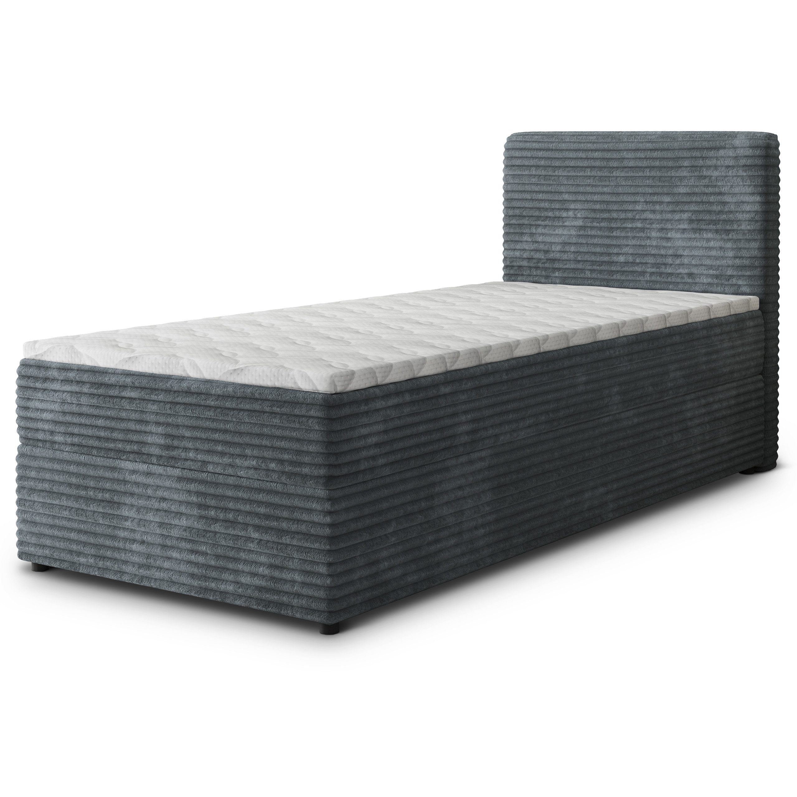 Masseno Boxbett PISA 90x200 cm mit Bonell Matratze und Topper, Einzelbett, Jugendbett, Polsterbett mit Kopfteil, Boxspringbett