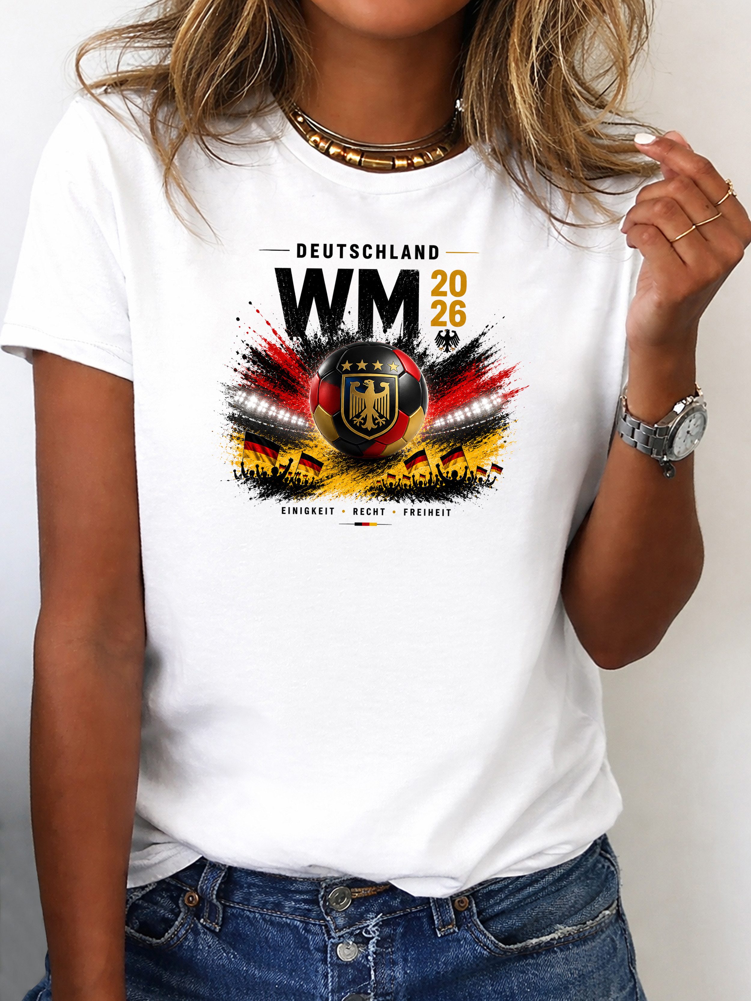 RMK T-Shirt Damen Shirt Rundhals Basic Fußball Deutschland WM 2026 aus Baumwolle