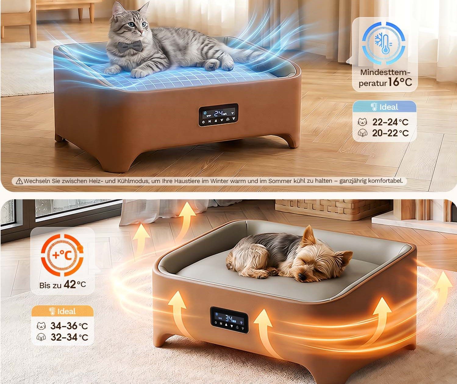 HOMALL Tierbett Intelligentes temperierte,kühlmatte hund,Kühlmatte Katze,App-Steuerung, kühlmatte- & Wärmefunktion,PP-basiertes kratzfestes Kunstleder, schmutz- und spritzwasserfest, leicht abwischbar, Temperatur 16-38°C,kratzfest & wasserabweisend