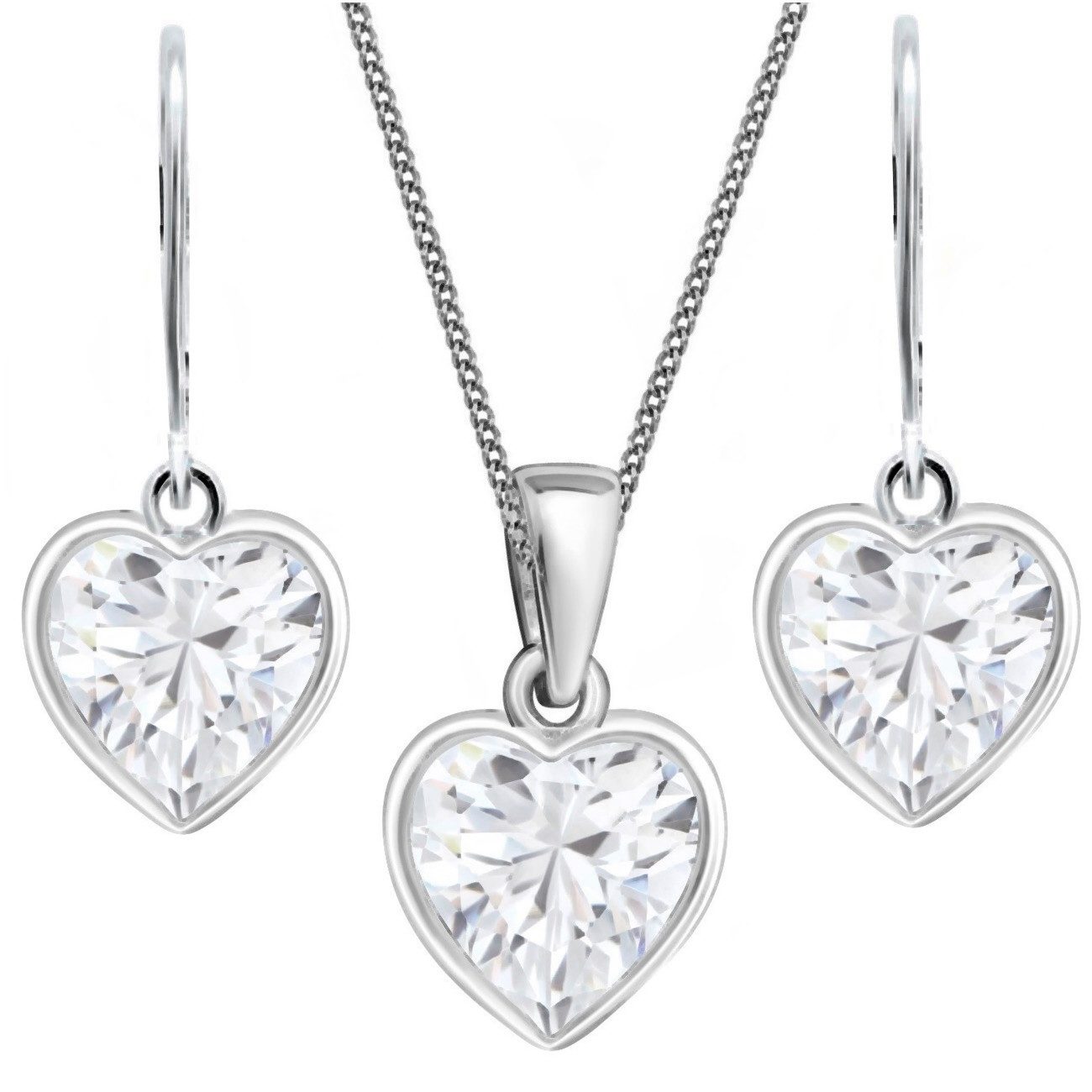 Goldene Hufeisen Schmuckset Zirkonia Weiss Herz Brisur Ohrringe Anhänger 40cm Kette 925 Silber (4-tlg, inkl. Geschenk-Etui), Mädchen Geschenkset