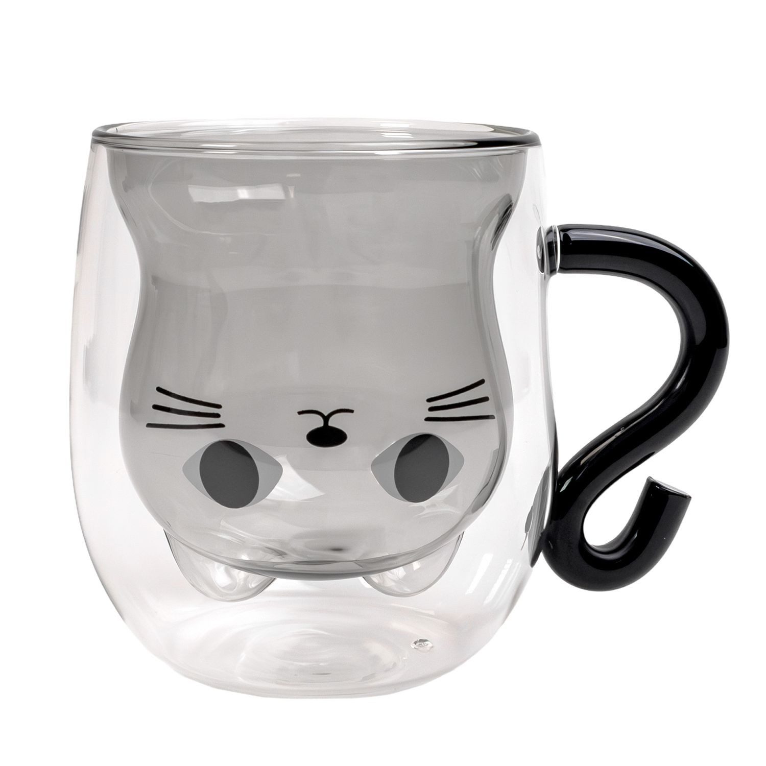 Intirilife Latte-Macchiato-Glas, Glas, Thermo Glas Doppelwandig mit Design Katze 200ml Kaffeetasse Teetasse