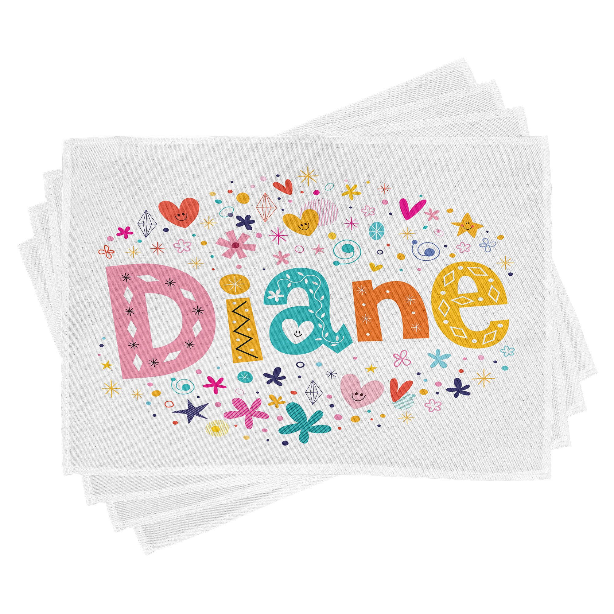 Abakuhaus Platzset Waschbare Stoff Esszimmer Küche Tischdekorations Digitaldruck, (4-teilig, 4-St., Set aus 4x), Diane Baby-Namen