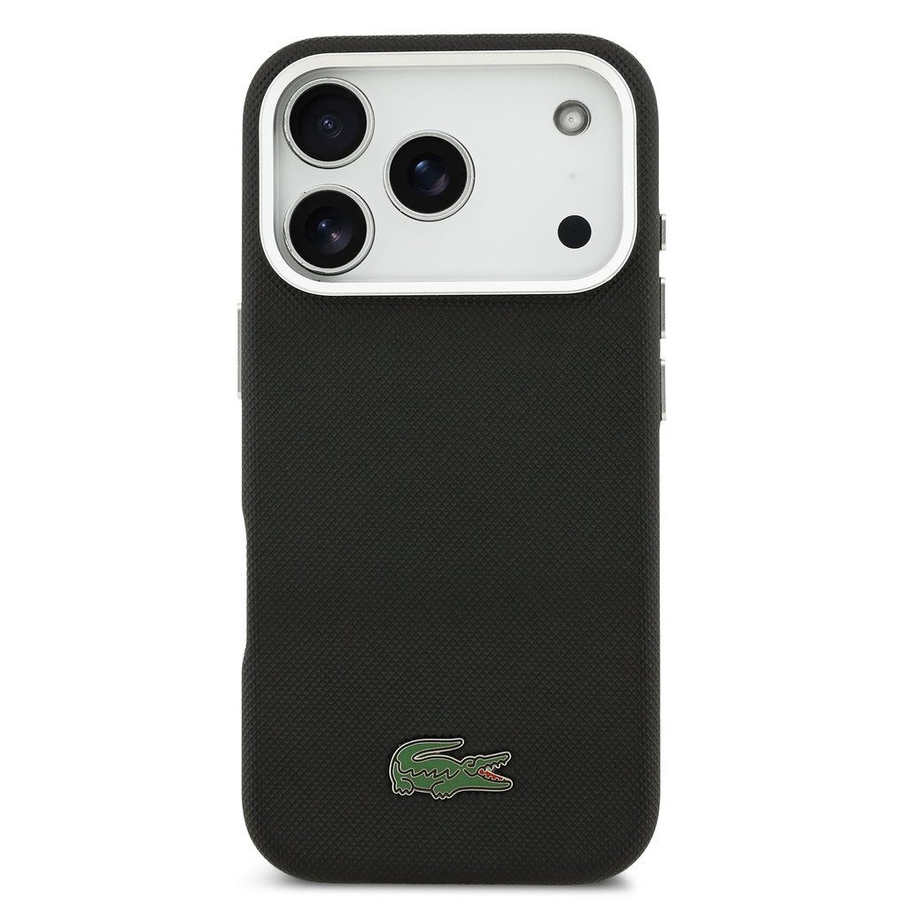 Lacoste Handyhülle iPhone 17 Pro Max Kunstleder schwarz Logo Krokodil Magsafe 6,9 Zoll, Kantenschutz