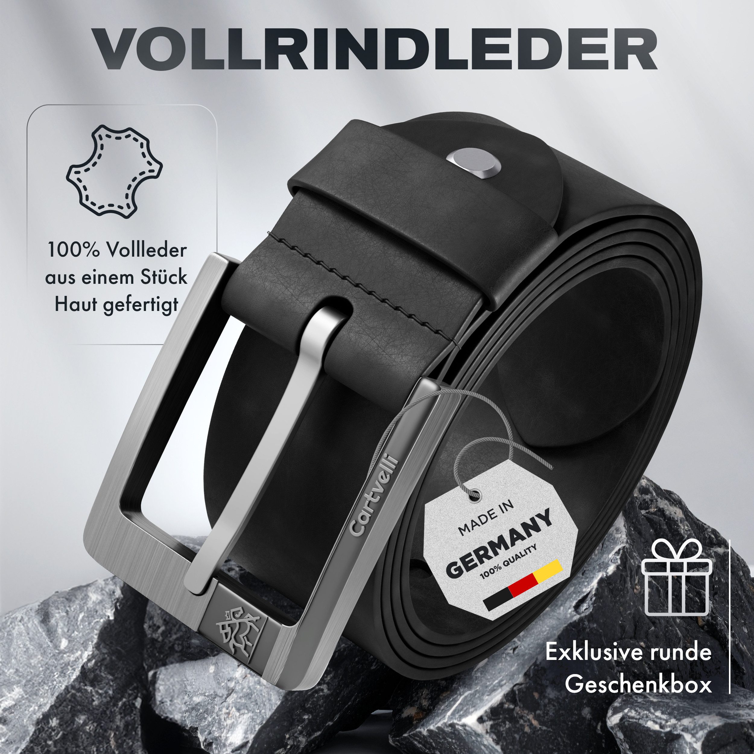 Cartvelli Ledergürtel Premium Ledergürtel Herren Made in Germany mit Geschenkbox Gürtel 40mm