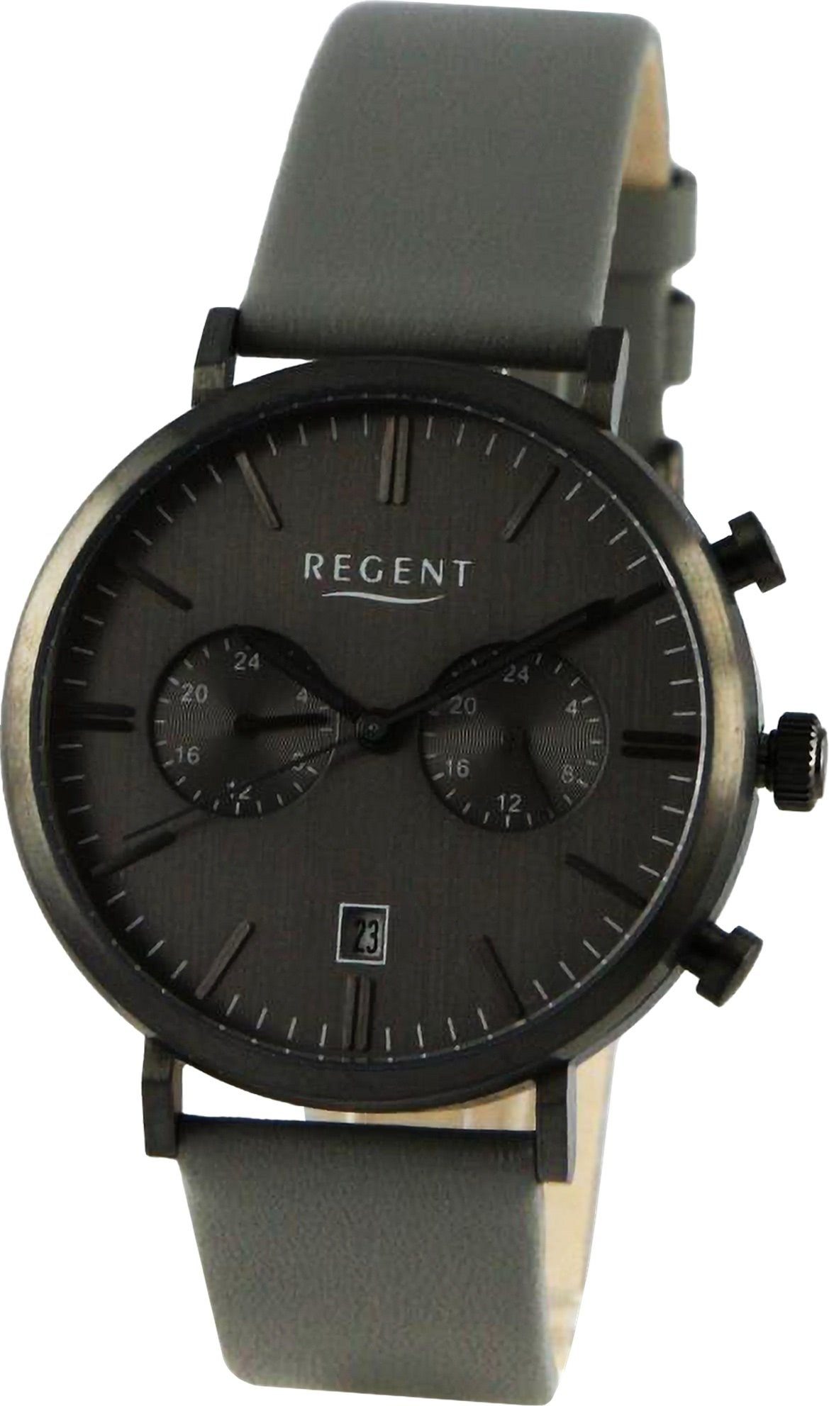 Regent Quarzuhr Regent Herren Armbanduhr Analog, Herren Armbanduhr rund, extra groß (ca. 41mm), Lederarmband
