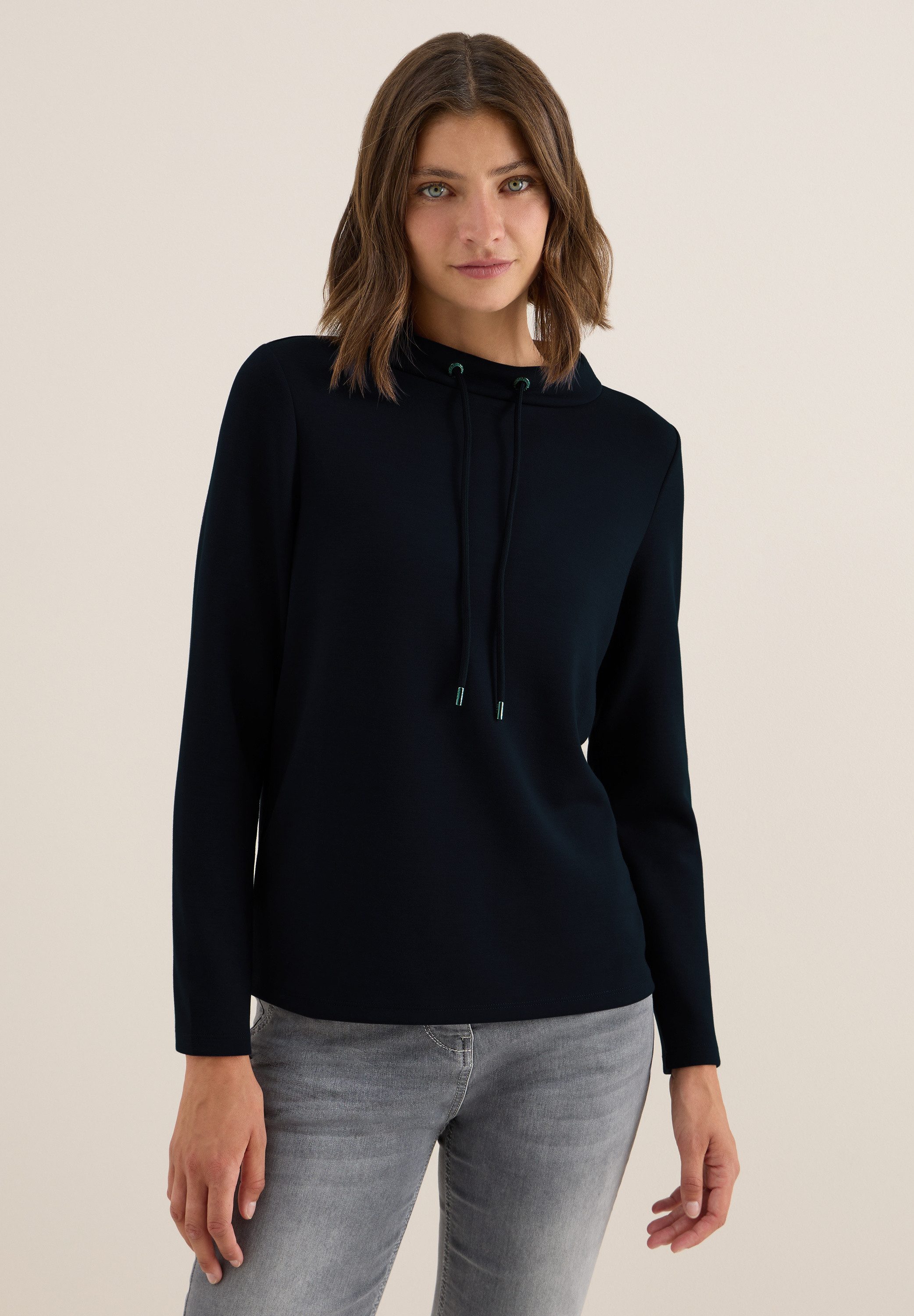 CECIL Langarmshirt mit Tunnelzugband am Kragen