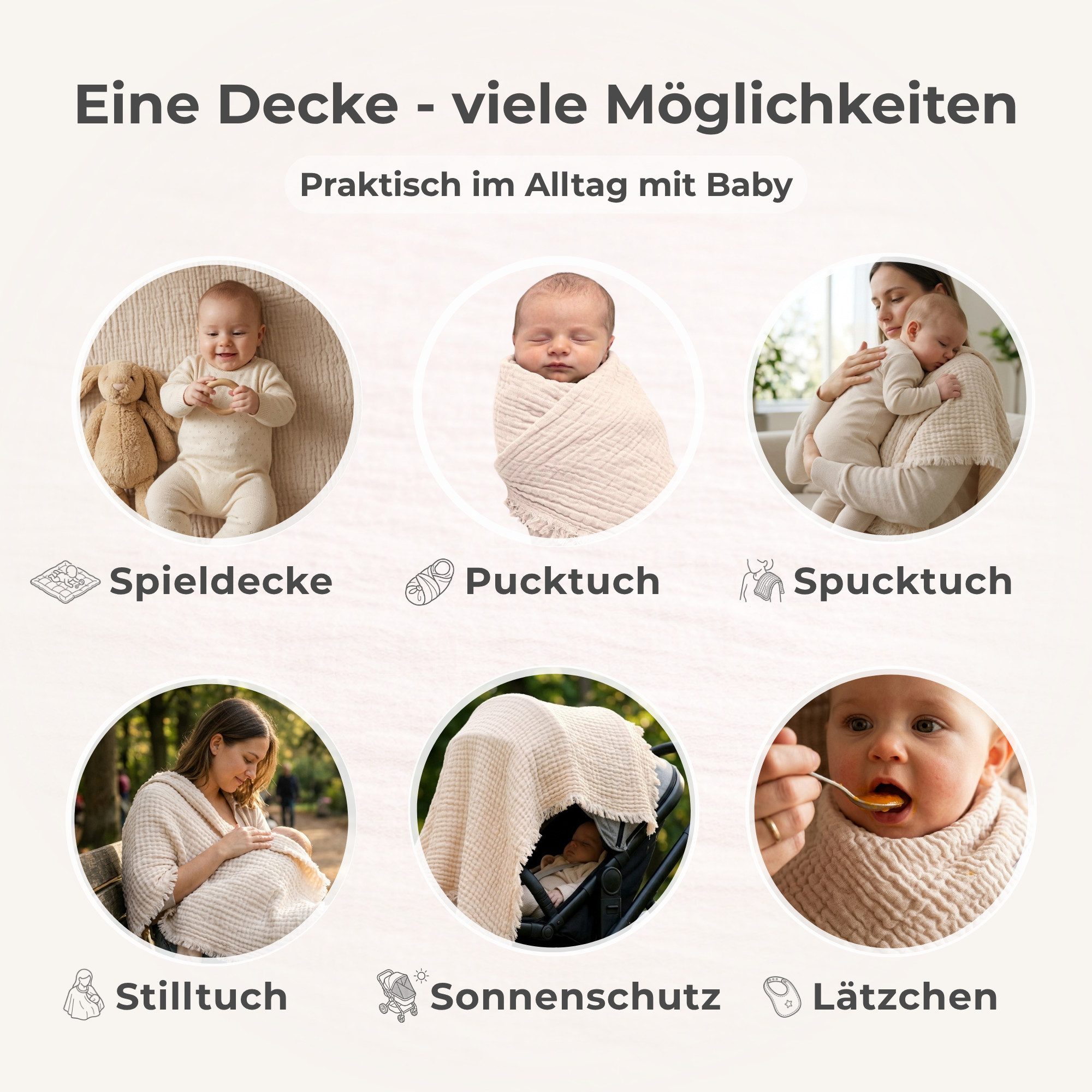 Babydecke 80x80 - Premium Musselindecke, Puckdecke & Kuscheldecke, Nordic Coast Company, Babydecke Musselin extra weich - Neugeborene - geprüft