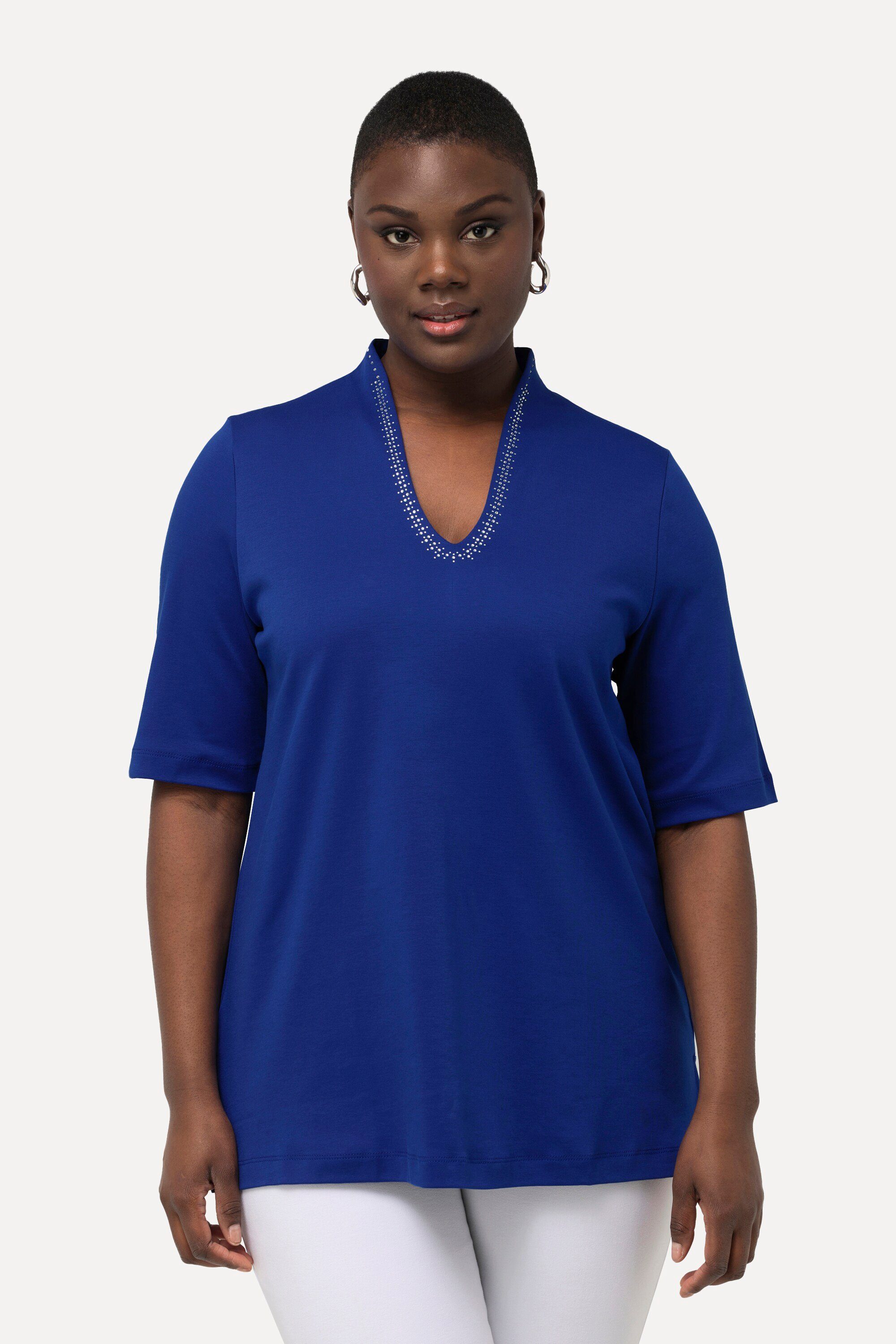 Ulla Popken T-Shirt T-Shirt A-Linie Kelchkragen günstig online kaufen