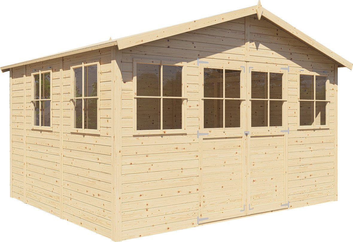 BERTILO Gartenhaus Workshop Smith naturbelassen, BxT: 364x335 cm, Großes Gartenhaus aus exakt vorgefertigten Elementen