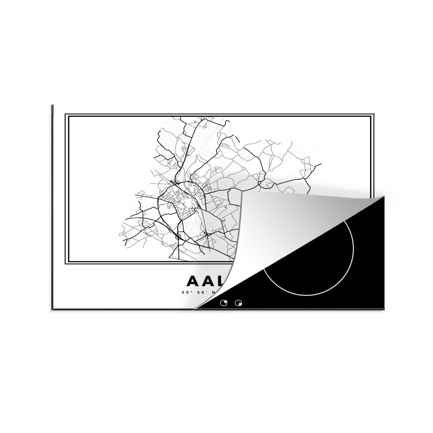 MuchoWow Herdblende-/Abdeckplatte Karte - Aalst - Schwarz und weiß - Belgien - Stadtplan - Karte, Vinyl, (1 tlg), 81x52 cm, Induktionskochfeld Schutz für die küche, Ceranfeldabdeckung