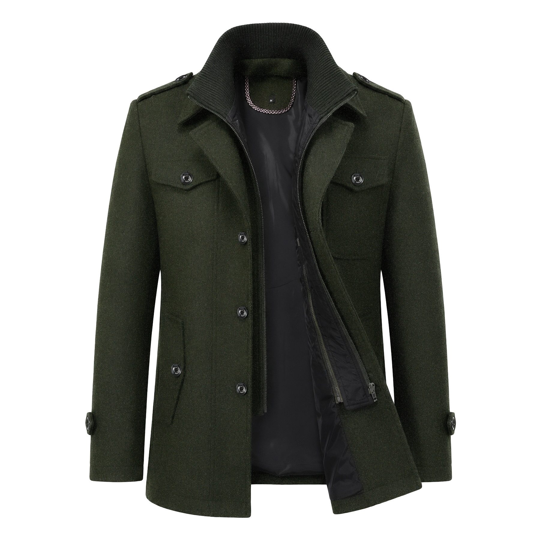 Allthemen Kurzmantel Herren Slim Fit Wollmantel mit abnehmbarem Doppelkragen Wintermantel