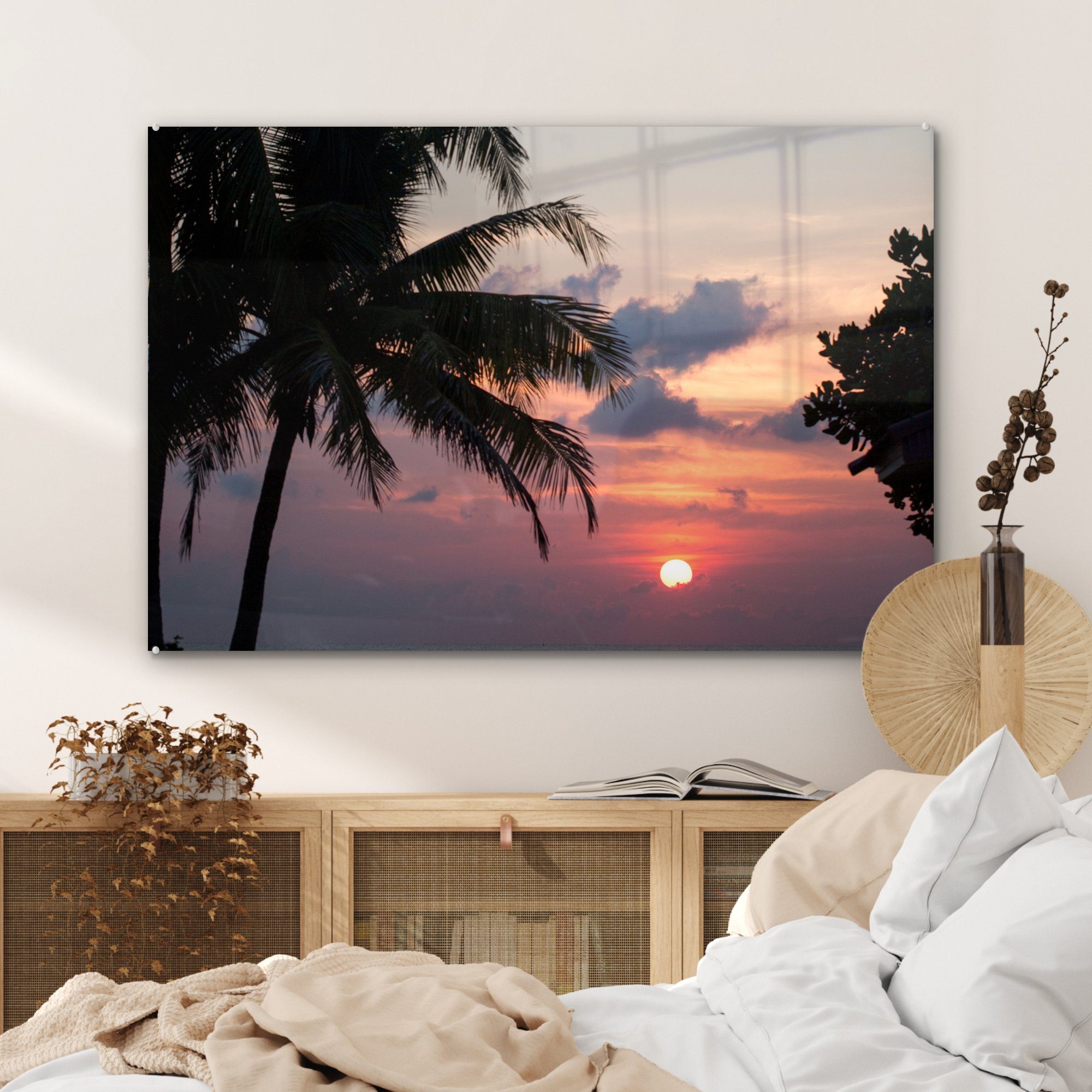 Schlafzimmer - Palme MuchoWow St), & Acrylglasbild Wohnzimmer Tropisch Acrylglasbilder Sonne, - (1