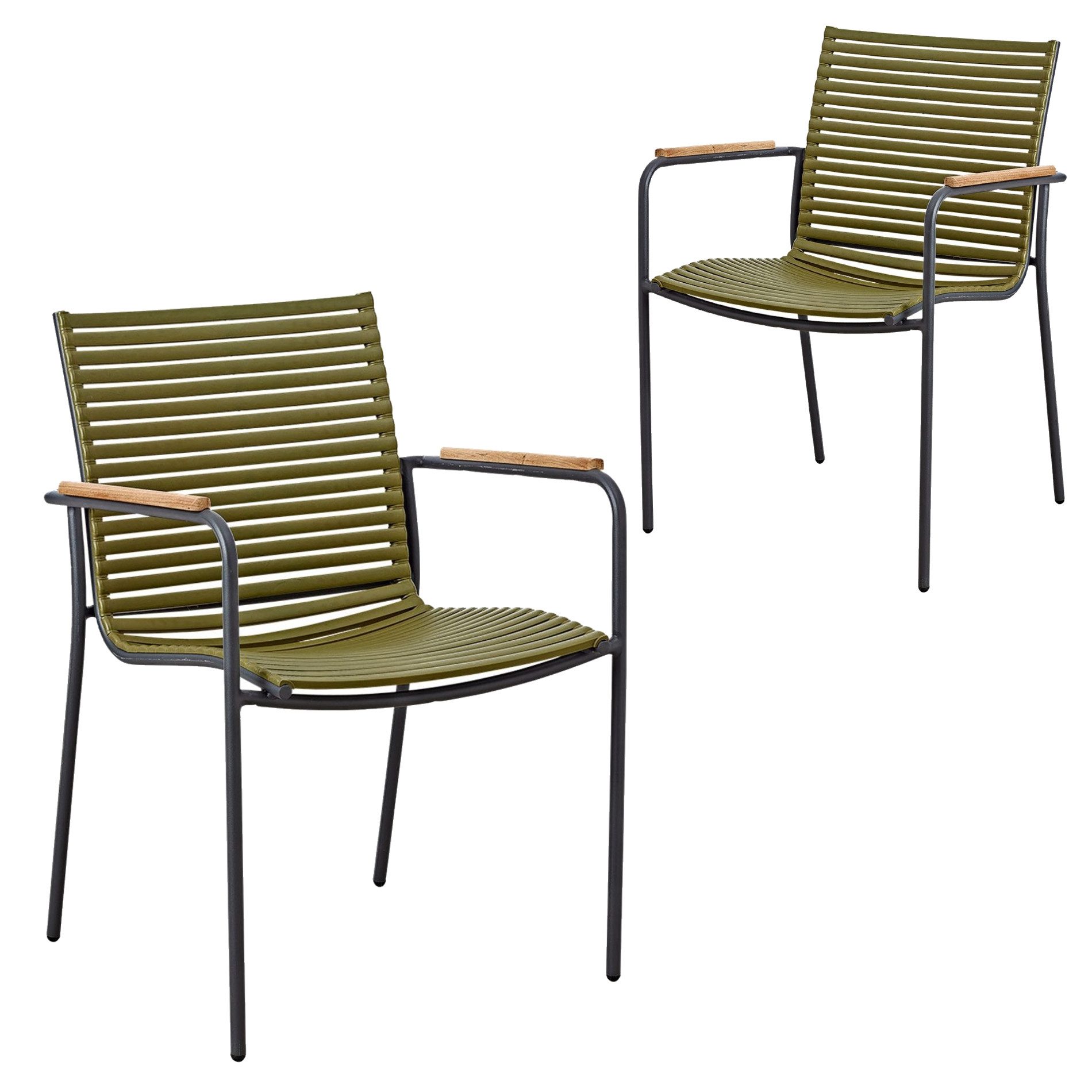 Cinas Gartenstuhl Mood Classic Stapelstuhl, Aluminium, Kunststoff-Lamellen (2er-Stuhl-Set), Armlehnen Teakholz, stapelbar, Lamellen oliv