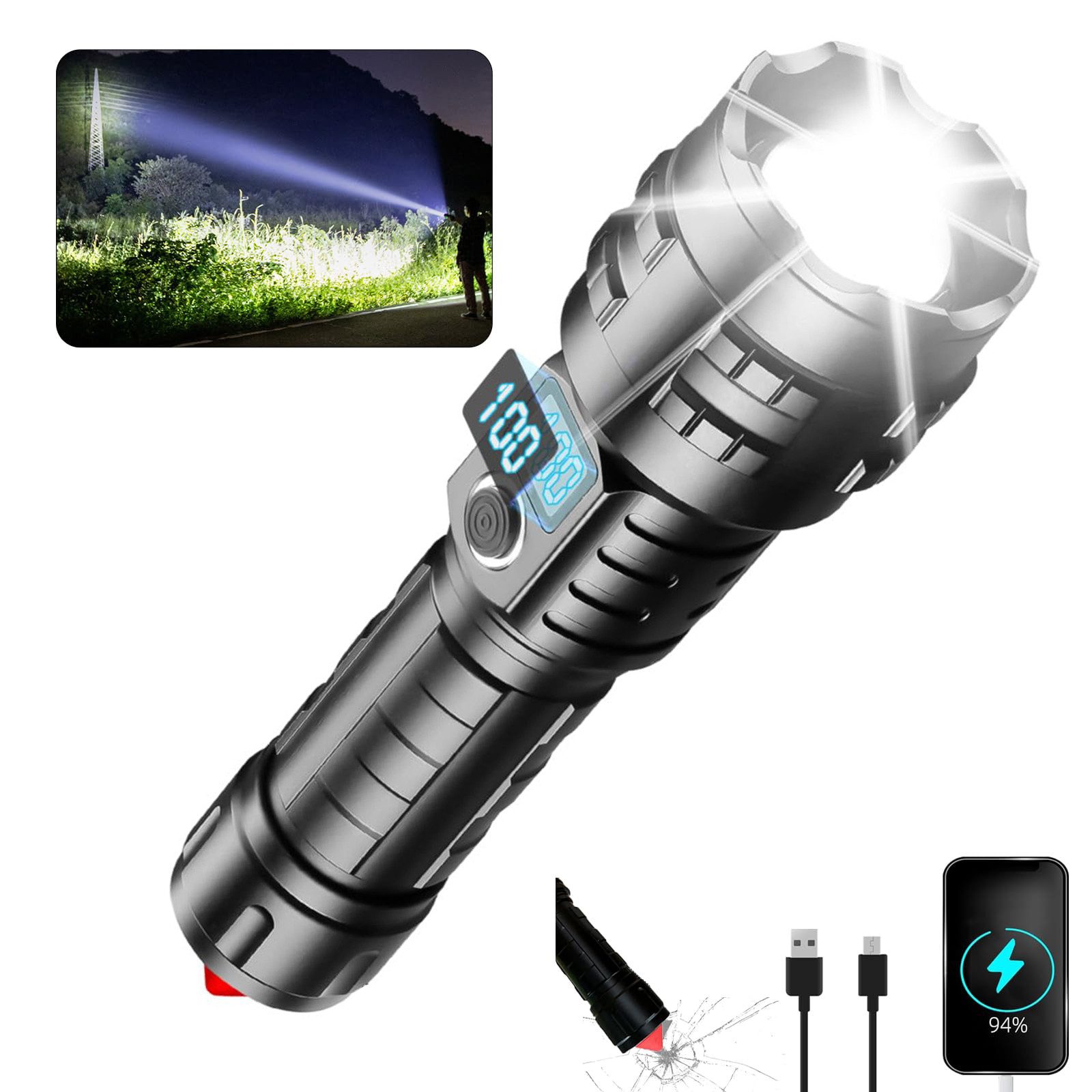 LED Taschenlampe Sehr Helle Wiederaufladbar Flashlight Taktische Taschenlampen