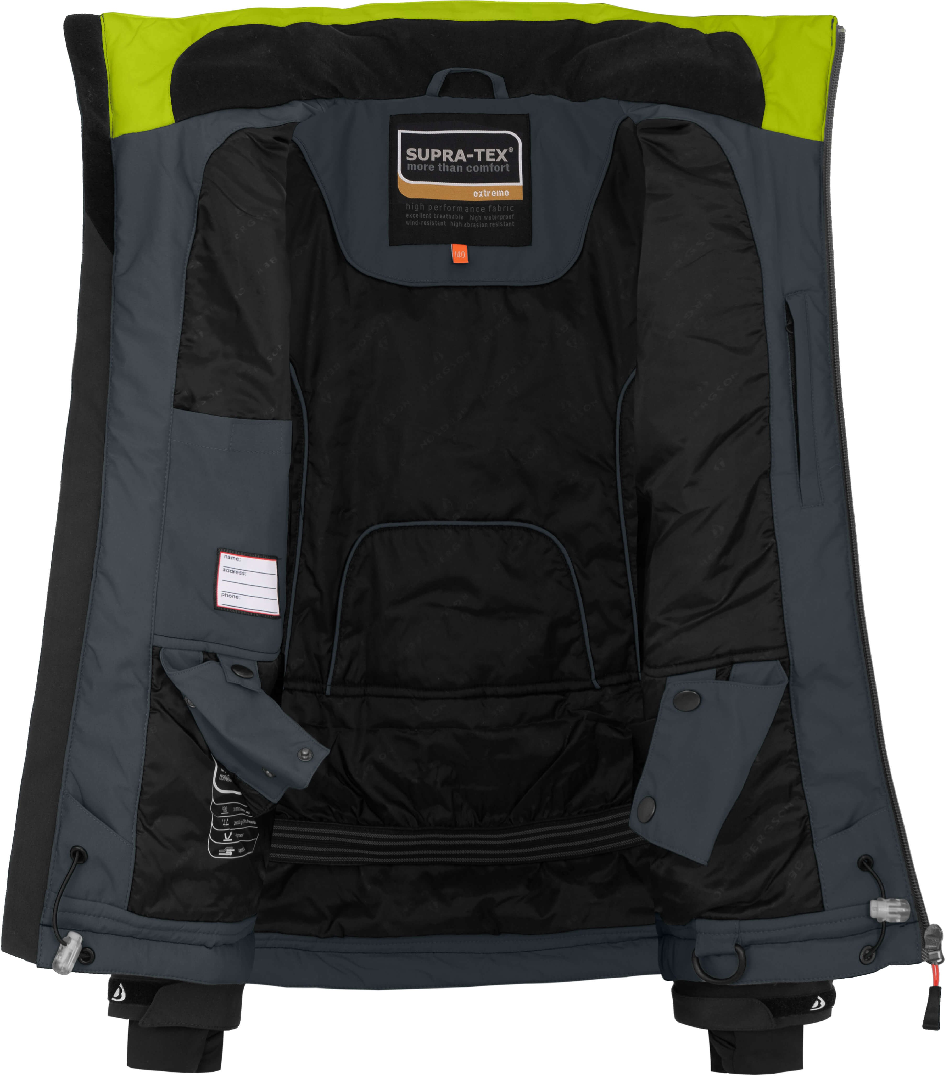 Bergson Skijacke VEIKO Kinder Skijacke, warm, funktional und stylisch, Normalgrößen, dunkel