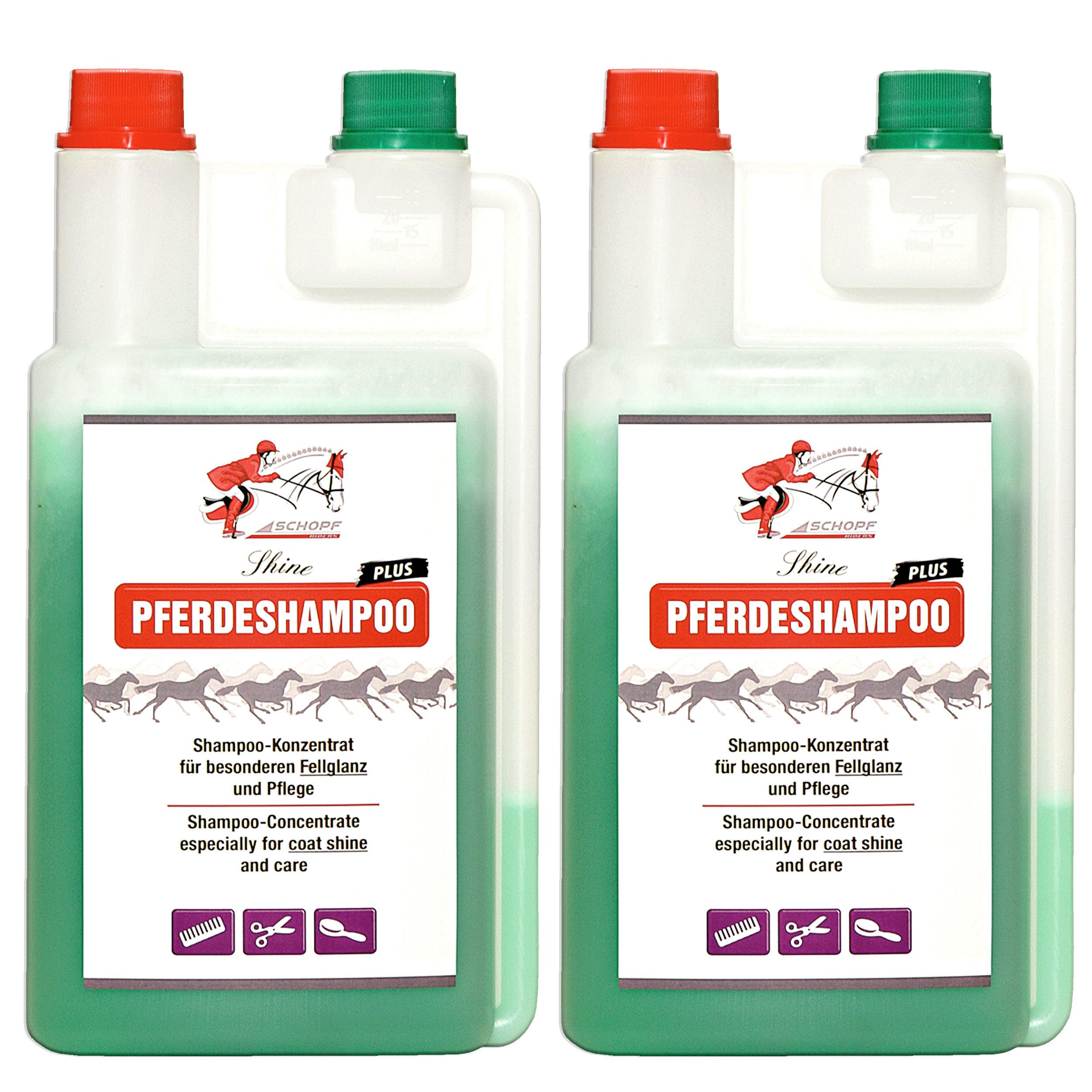 Schopf Riders Tiershampoo Pferdeshampoo Plus: für gesundes und glänzendes Pferdefell, 2000 ml, (Für Pferde & Ponys aller Rassen, Ideal zur Pflege von Schweif, Mähne & Langhaar), Konzentriertes Shampoo für seidigen Glanz & gepflegtes Langhaar