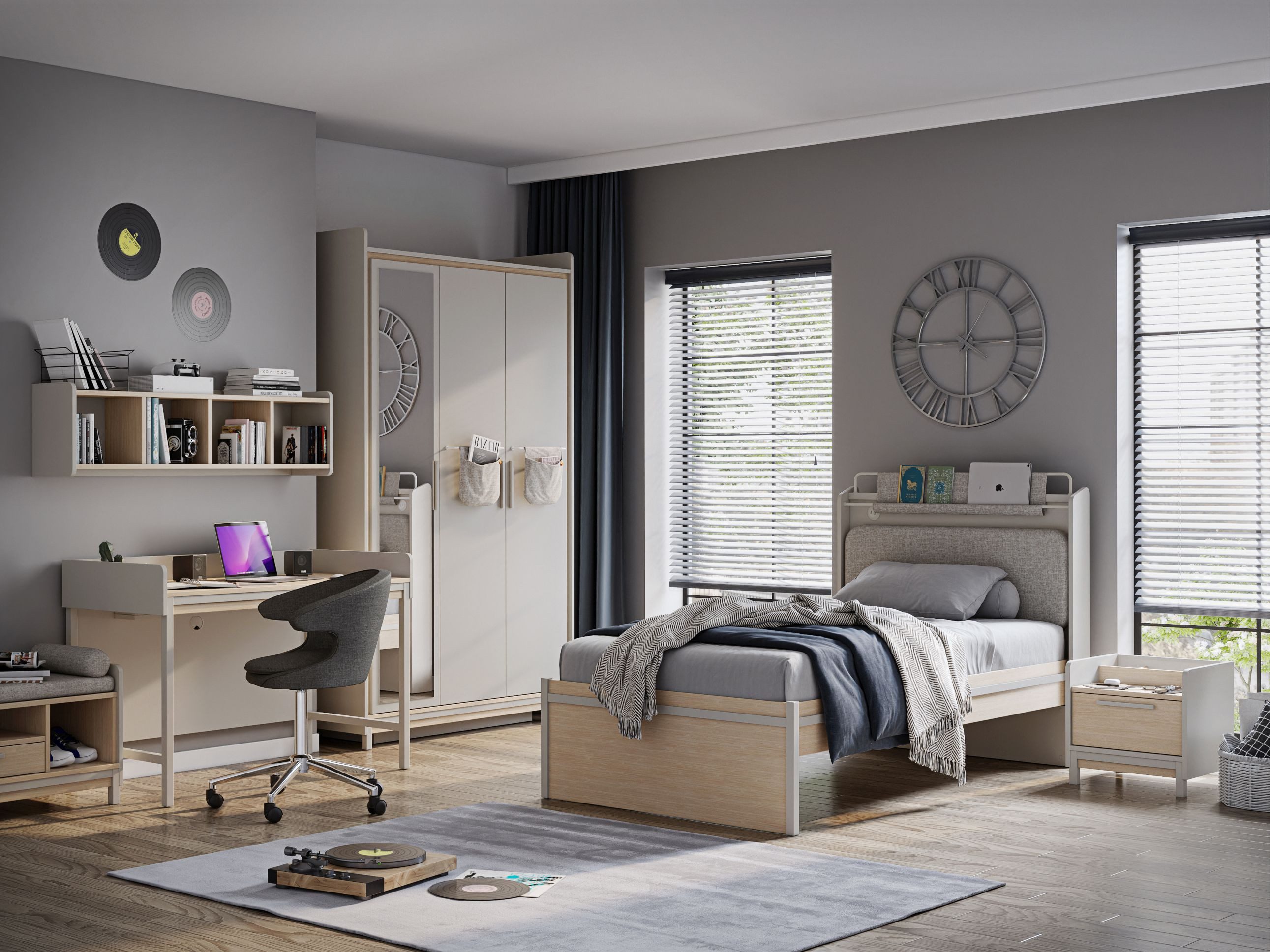 Möbel-Zeit Kommode COOL Grau & Natur – Sideboard mit Soft-Close, Schublade & 2 Türen
