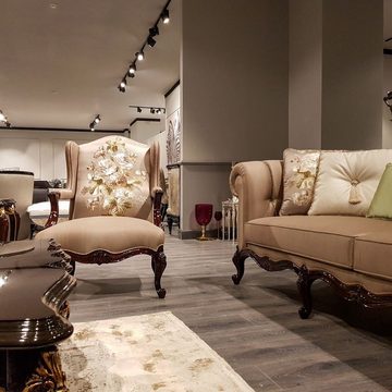 Casa Padrino Sessel Luxus Barock Ohrensessel Braun / Mehrfarbig / Dunkelbraun - Prunkvoller Wohnzimmer Sessel mit elegantem Muster - Barock Möbel