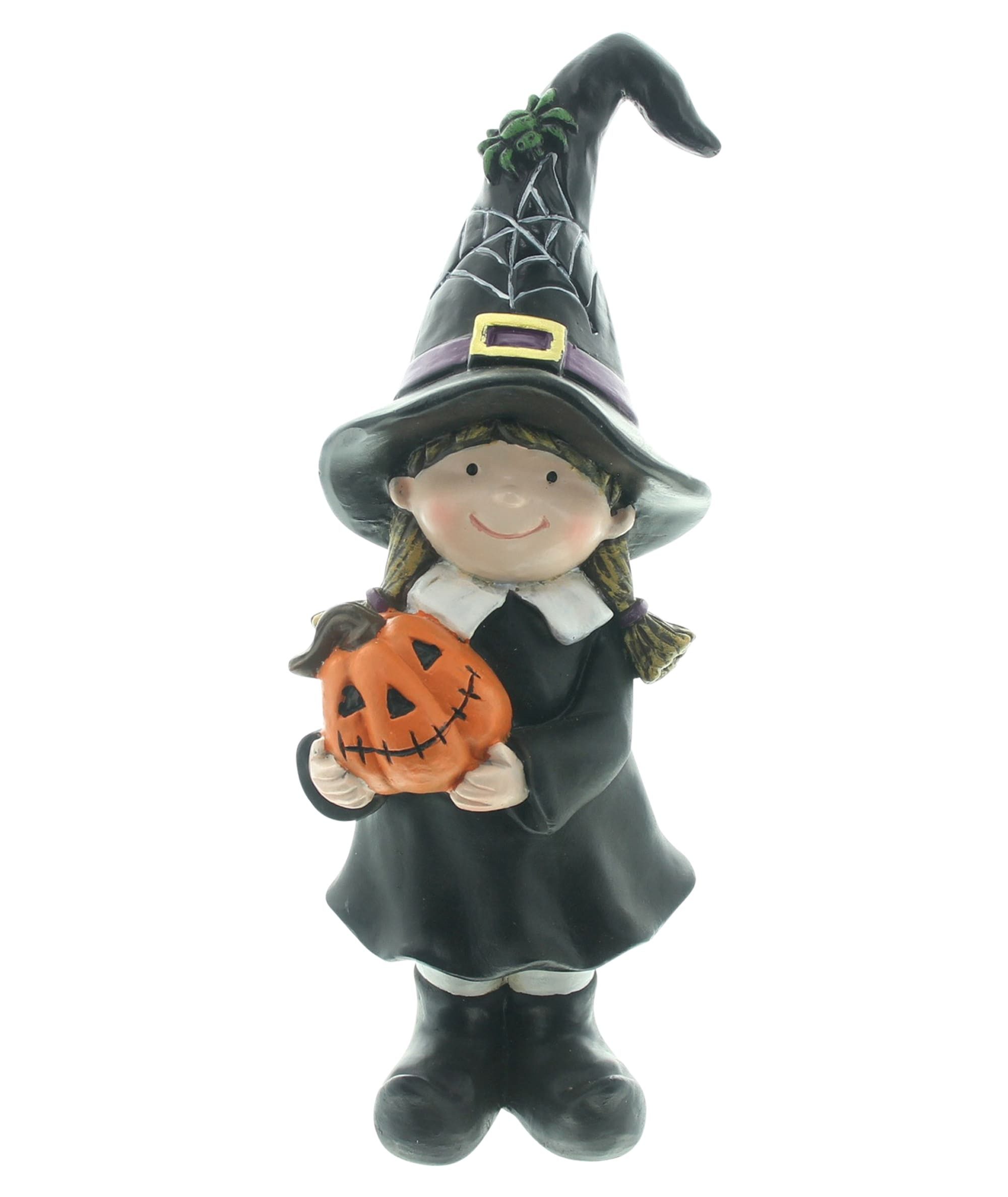 Dekoleidenschaft Dekofigur "Hexe" Polyresin mit Gruselkürbis, Halloweendeko 27 cm hoch, schwarz, Hexenfigur, Halloween Deko