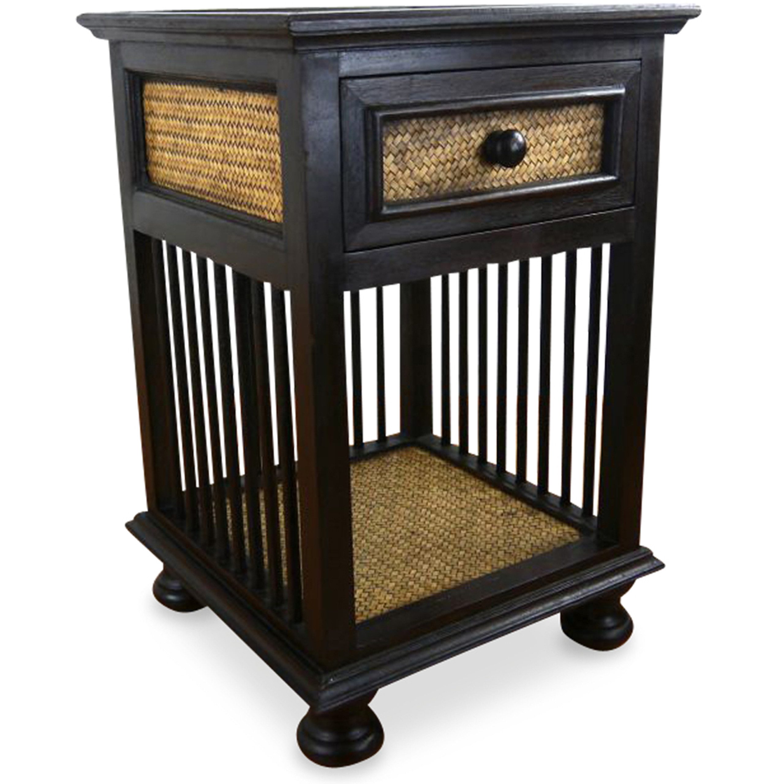 livasia Nachttisch Rattan Nachttisch 40x40x60cm – Handgefertigt mit Schublade