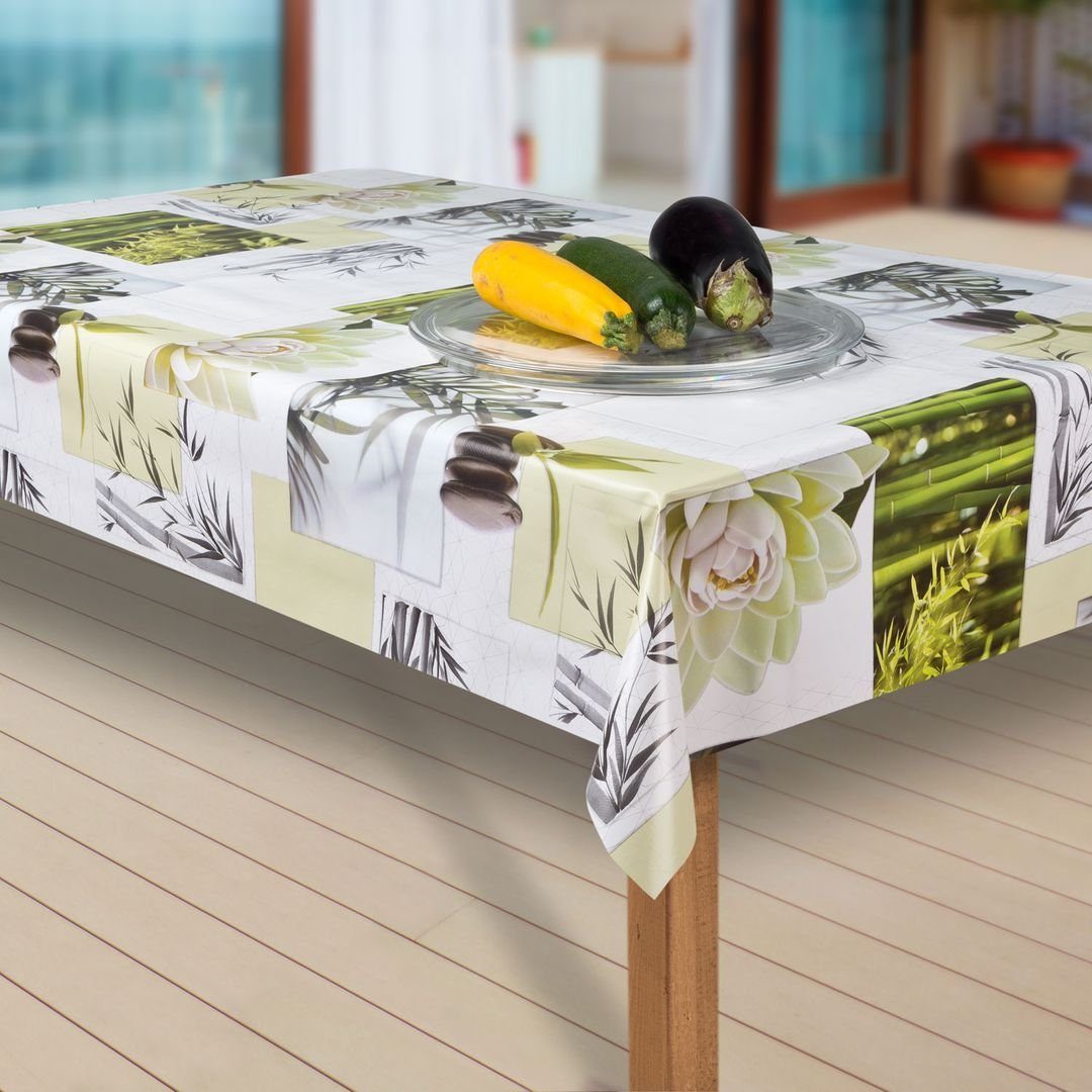 laro Tischdecke Wachstuch-Tischdecken Blumen weiss grün günstig online kaufen