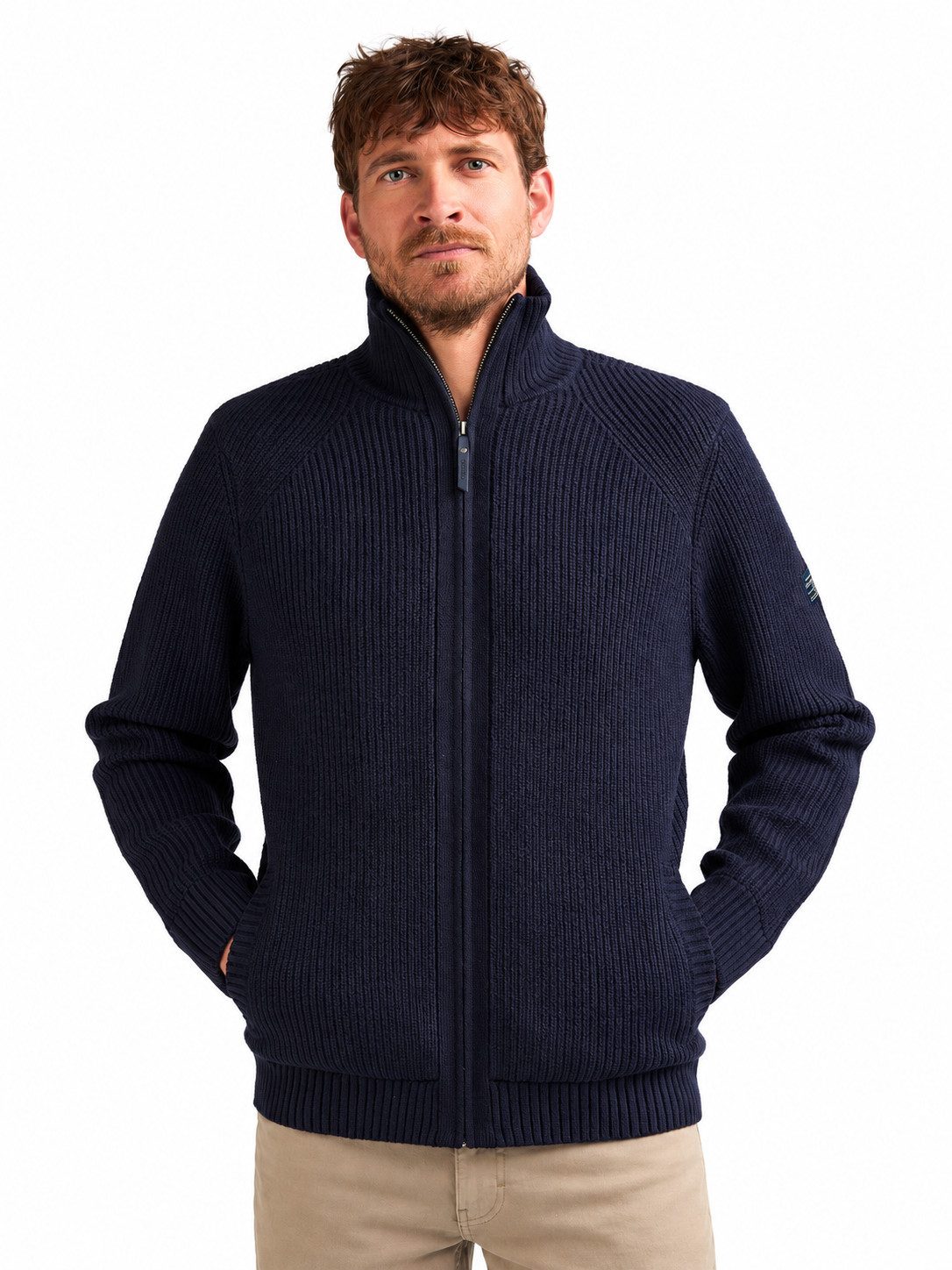 Petrol Industries Strickjacke Strickjacke mit Stehkragen und Reißverschluss