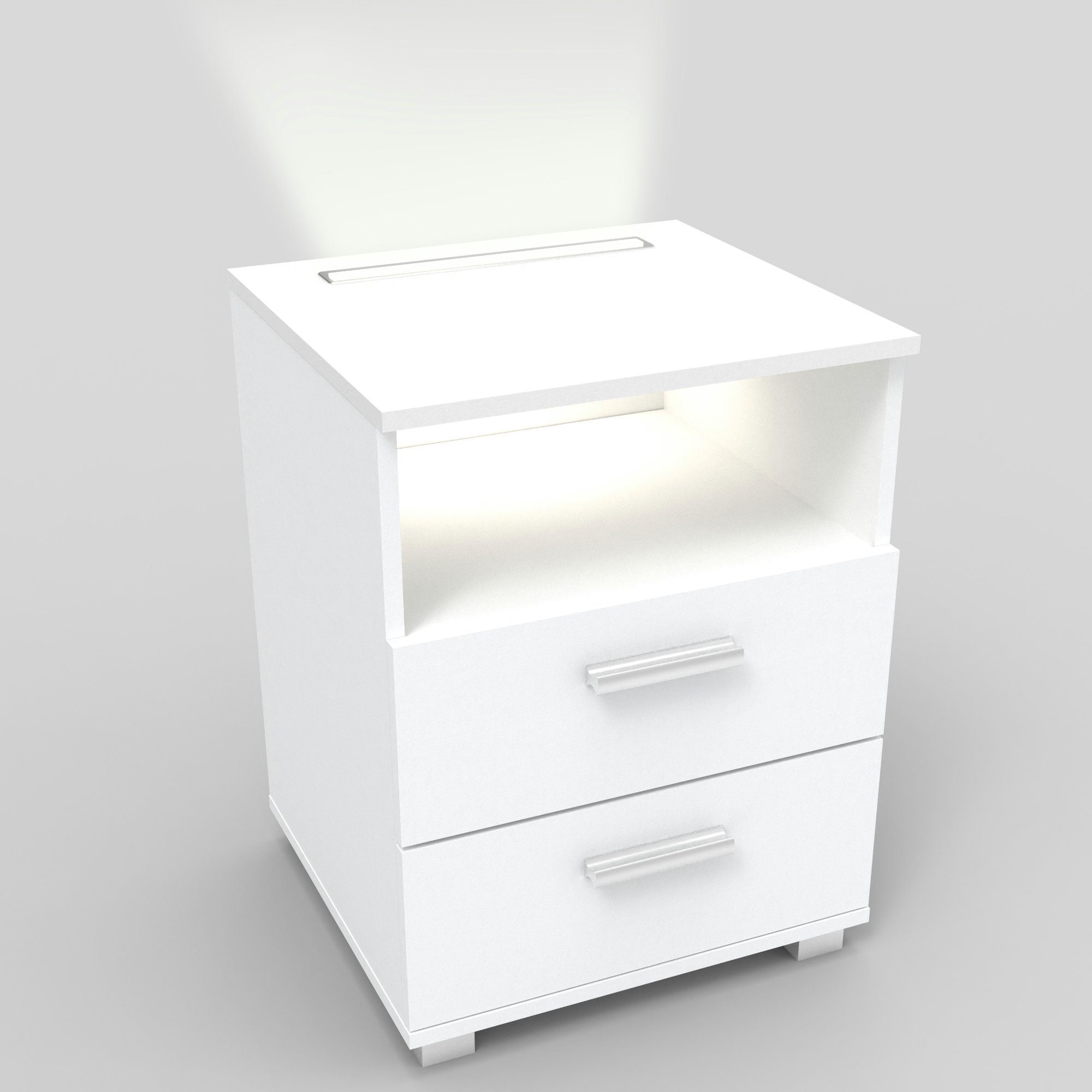 kalb Beistelltisch Mila - Nachtkonsole Nachttisch mit integr. LED Licht, dimmbar Weiß