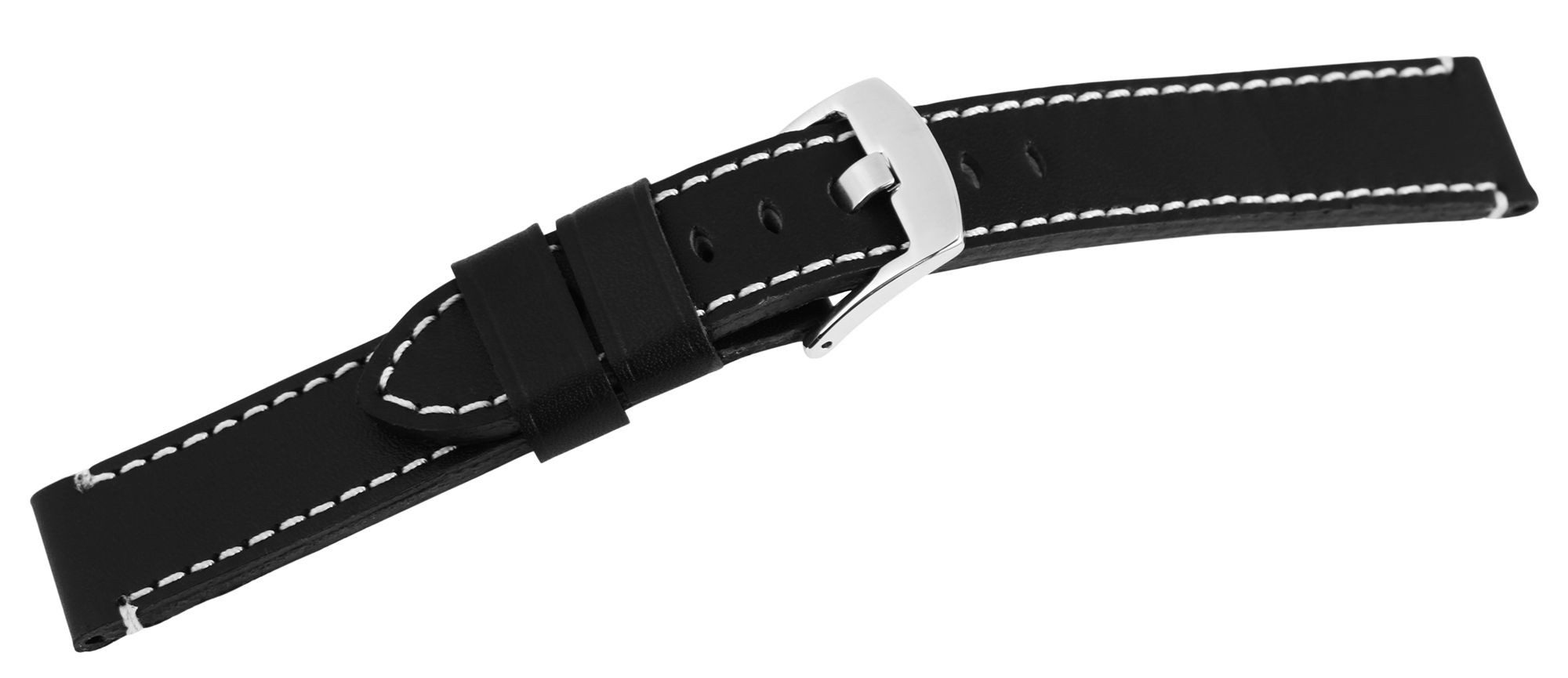 STEINMEISTER Uhrenarmband LB0038 Echtleder-Uhrenarmband, schwarz, weiße Naht, 18 mm - 24 mm, Herren ErsatzArmband