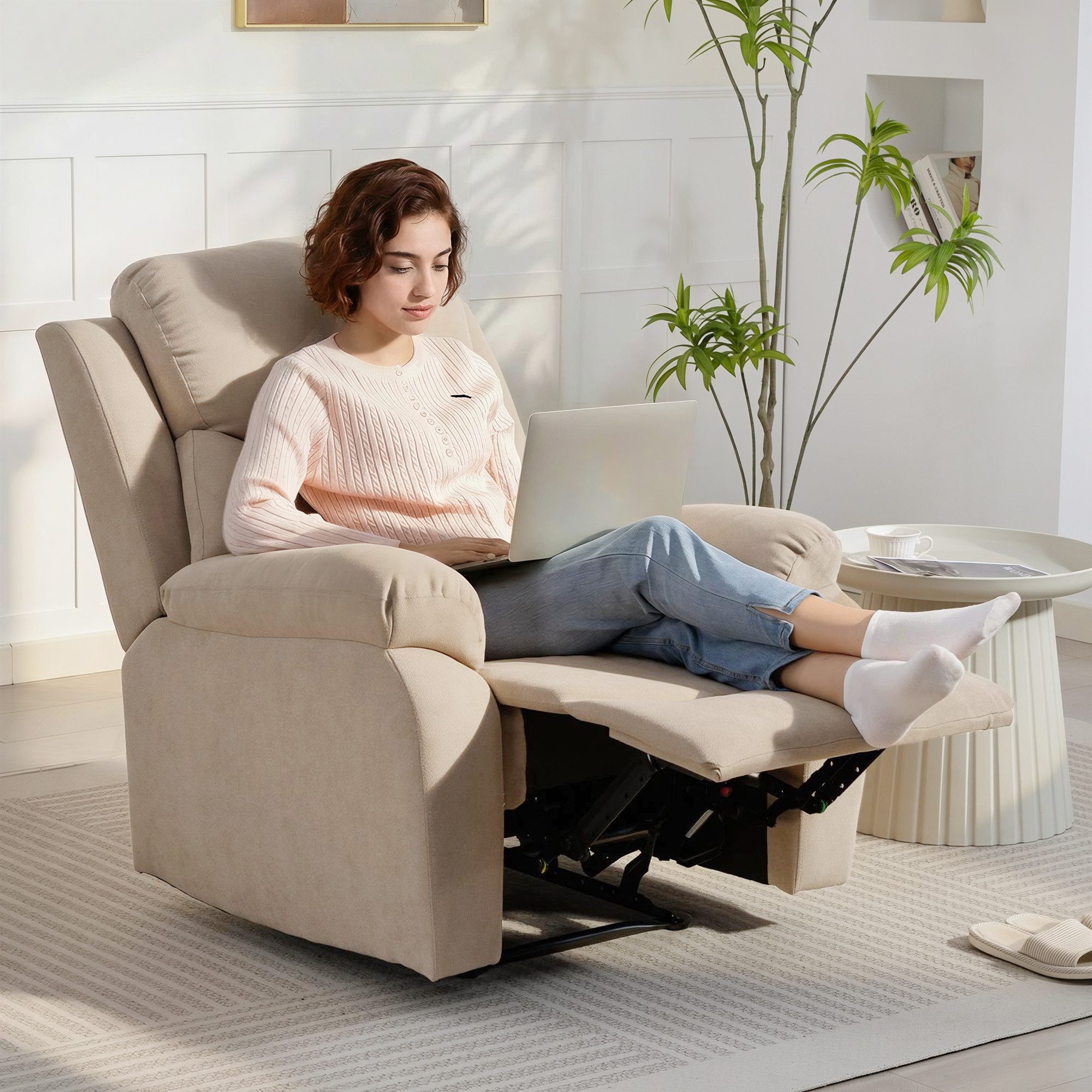 HOMCOM Relaxsessel Fernsehsessel mit Liegefunktion, Liegesessel mit Leinen-Optik (TV-Sessel, 1-St., Ruhesessel), Manuelle Liegefunktion, dick gepolstert, Leinenoptik