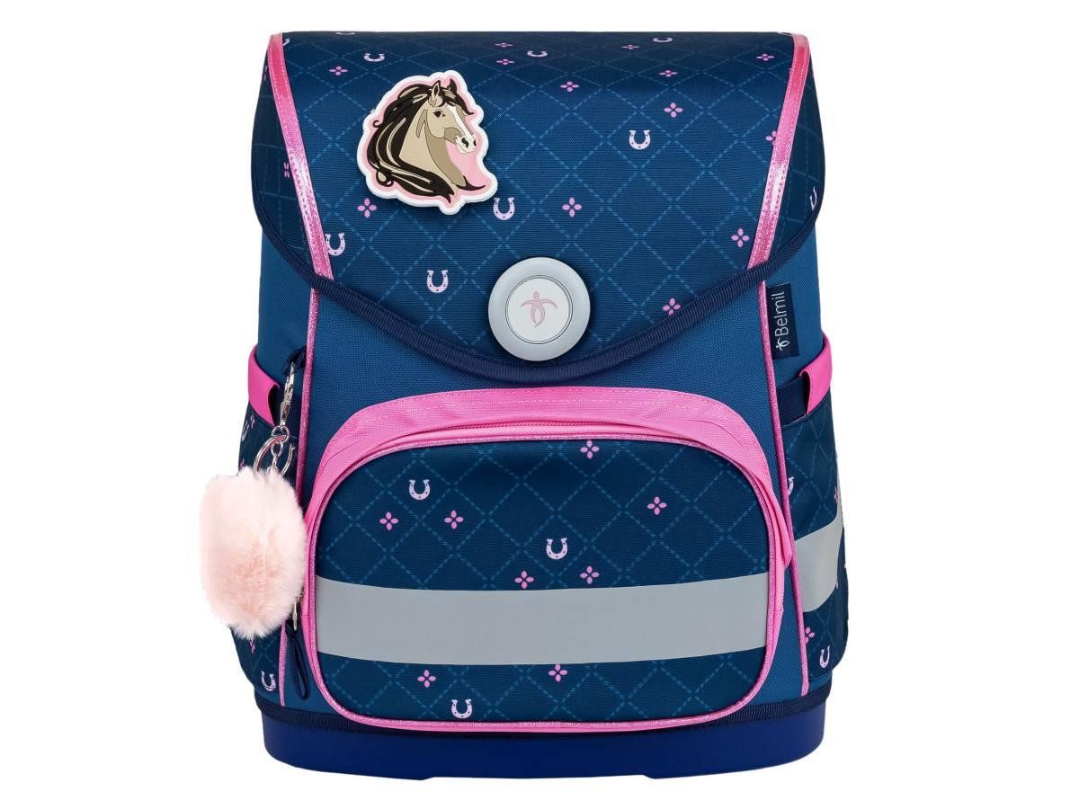 Belmil Schulranzen Compact mit Patch 2026 (4-tlg), 19 Liter Volumen, Einschulung, Grundschule, Pferde, für Mädchen