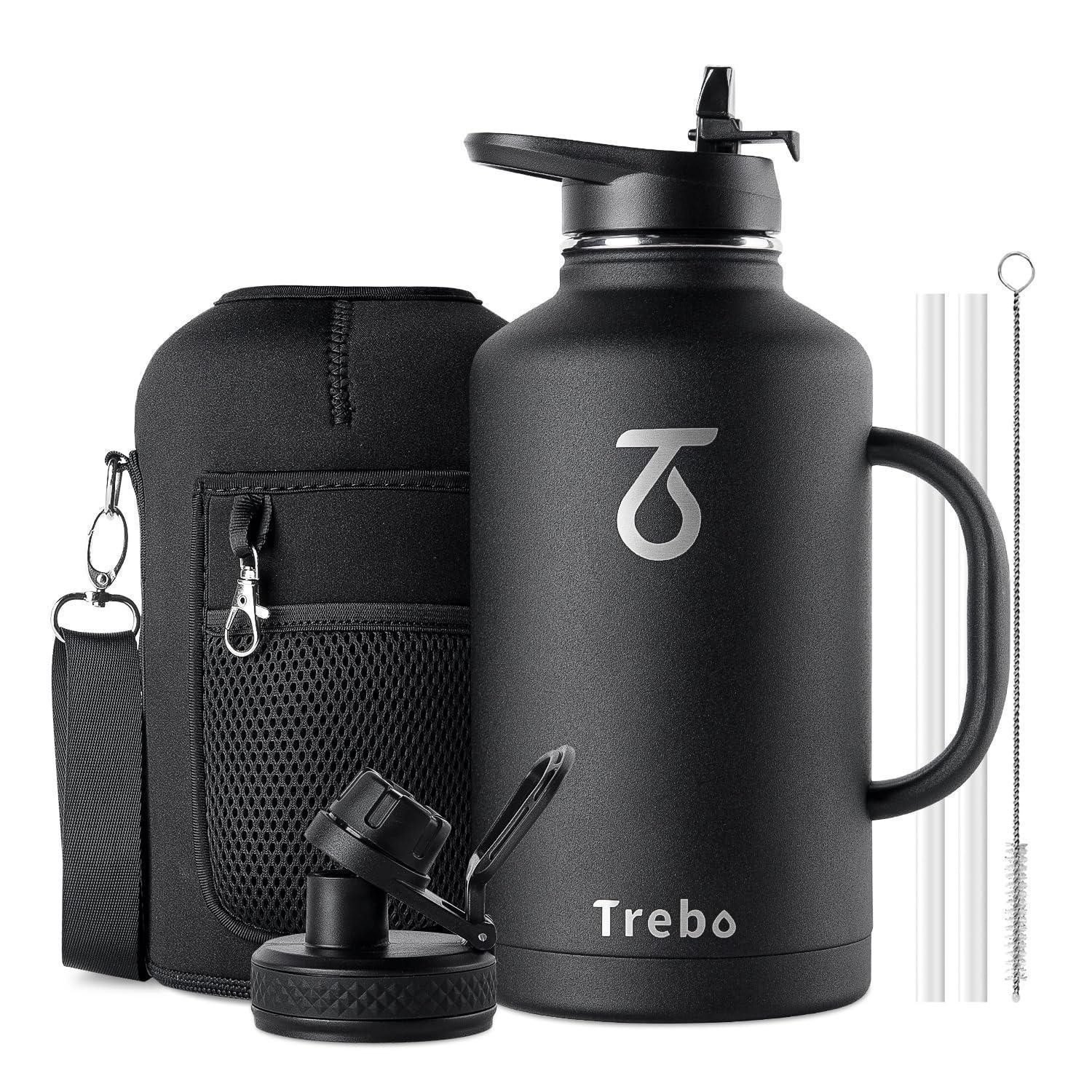 LuxusKollektion Thermoflasche Trinkflasche Edelstahl 1893ml Schwarz Isoliert Griff Beutel