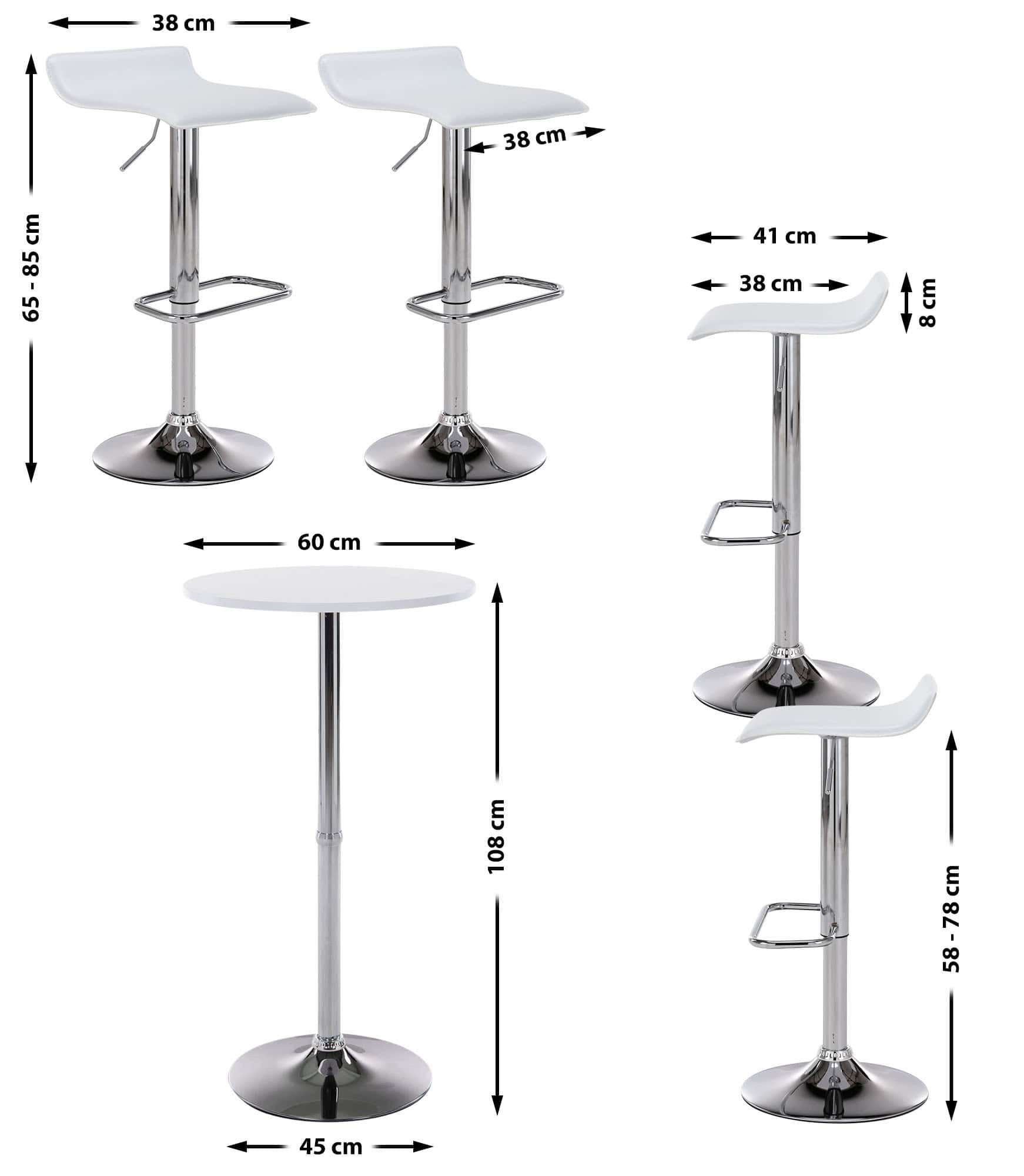 Hocker, Esberg, & 4 höhenverstellbare CLP Sitzgruppe Chrom-Optik Tisch