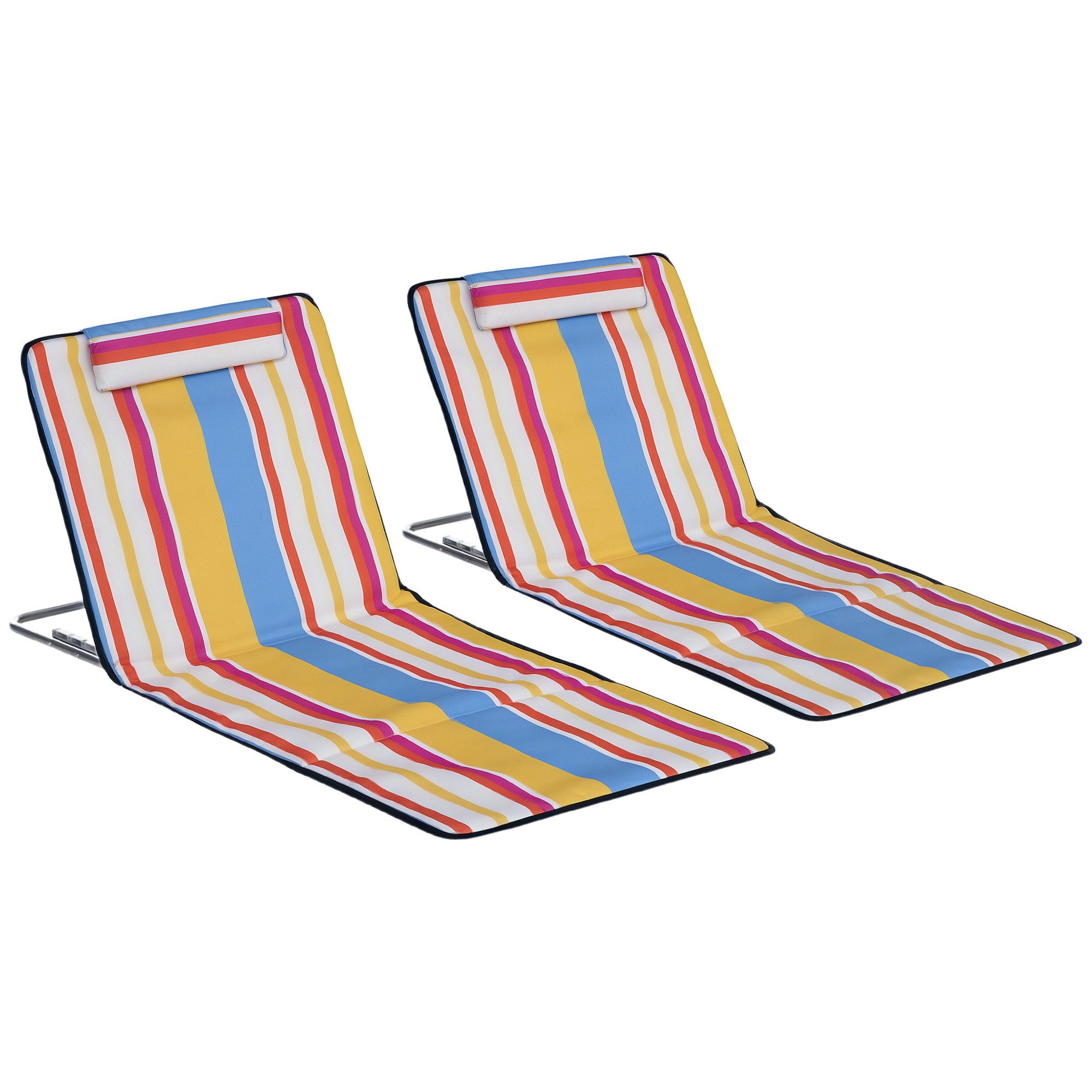 Outsunny Gartenliege Strandmatte, Faltbare Strandliege mit Kopfkissen, Höhenverstellbare Strandmatratze mit Tragetasche, 2 St., Oxfordstoff, Bunt, 124 x 53 x 35-45 cm