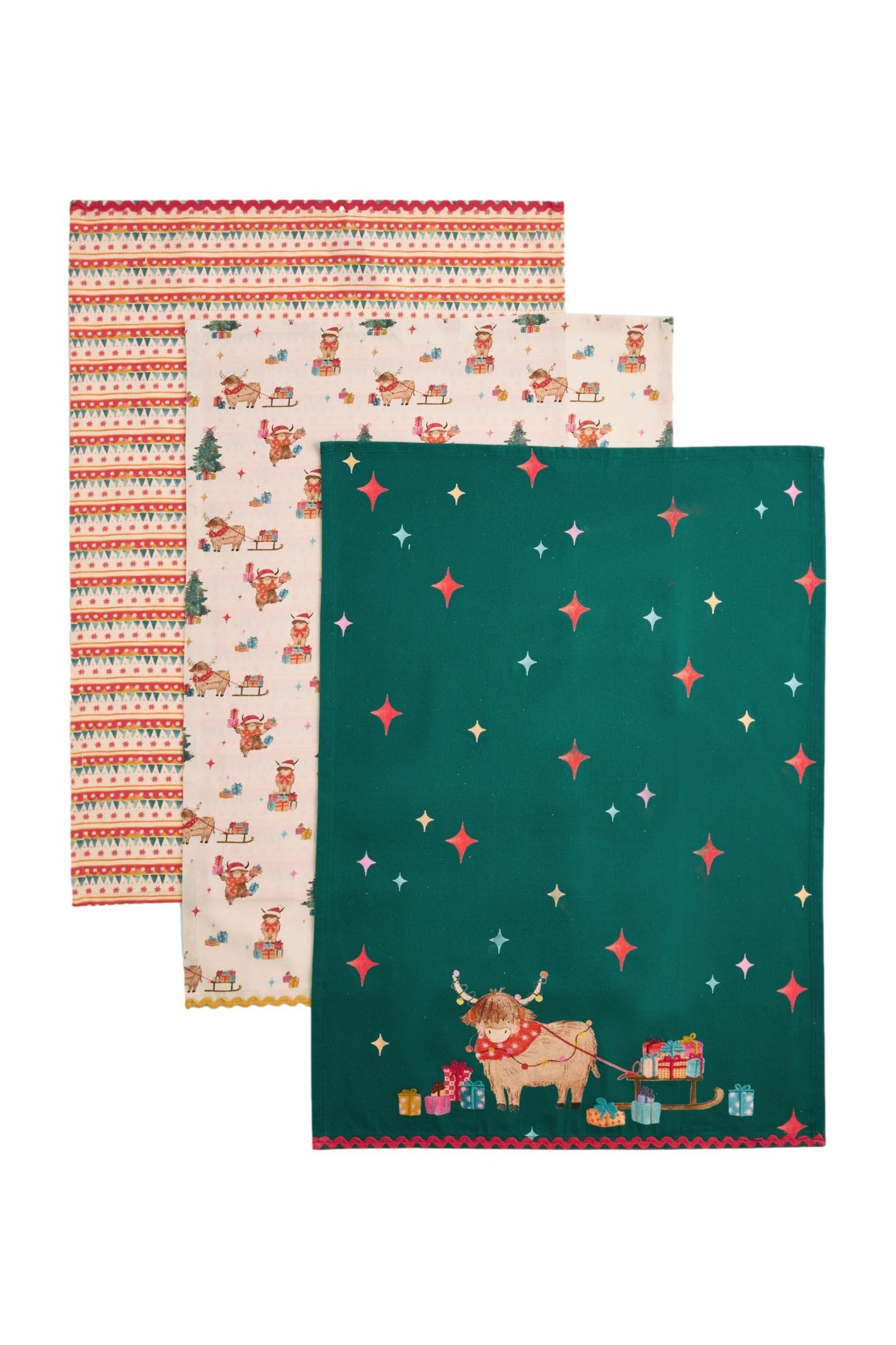 Next Geschirrtuch Weihnachtliche Hamish Geschirrtücher, 3er-Set, (3-tlg), Geschirrhandtuch