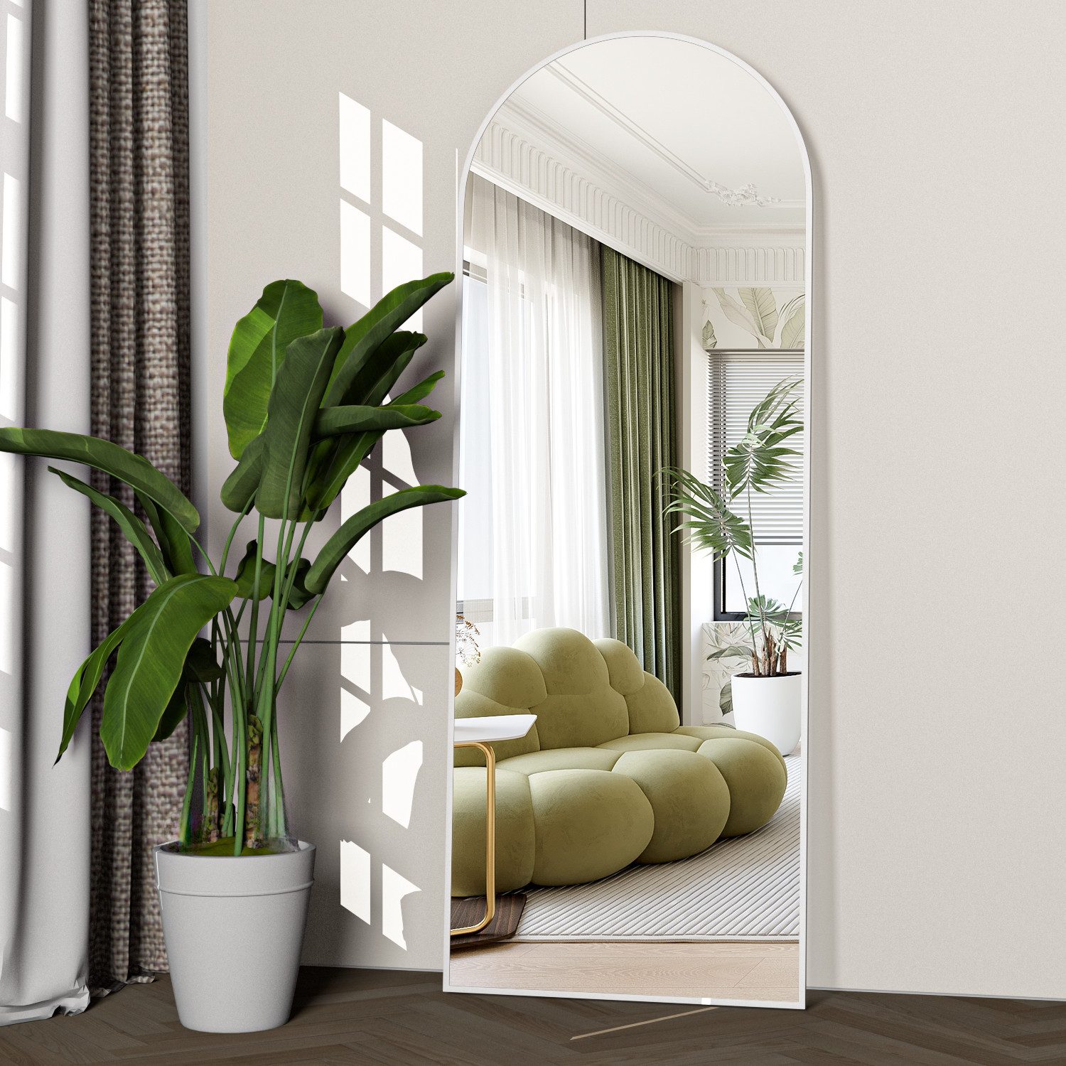 CASSILANDO Ganzkörperspiegel gewölbter Bodenspiegel, großer Boden-Spiegel,mit Alu-Rahmen,162*53cm, Ganzkörperspiegel mit Halterung, Wandspiegel,Gewölbter Schminkspiegel