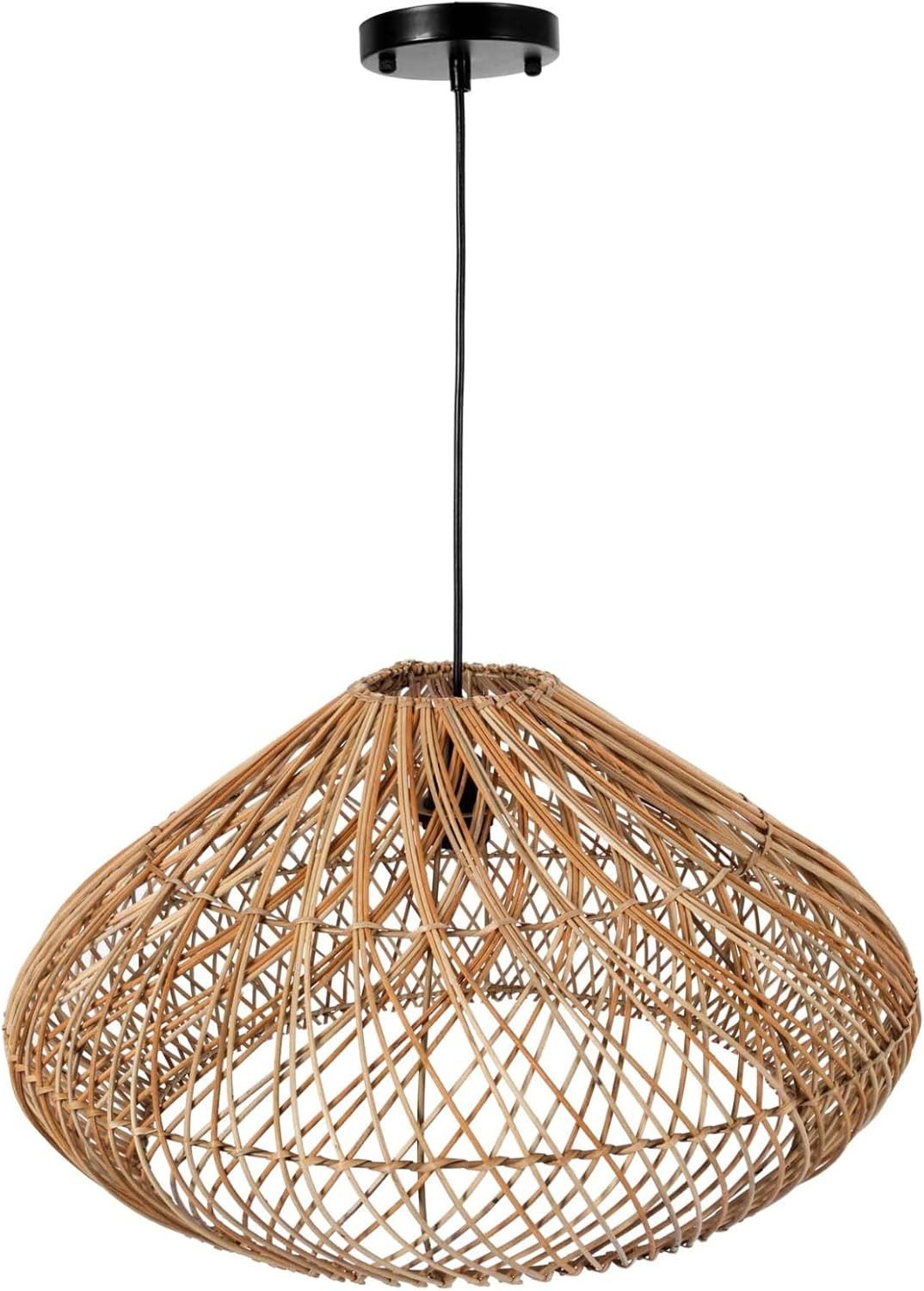 VIVANNO Hängeleuchte Bambus LUNAR Rund - Beige, ohne Leuchtmittel, 55x32 cm
