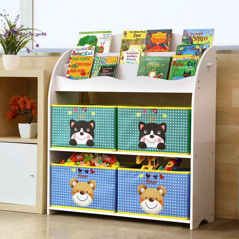 Homfa Bücherregal, Kinderregal mit 4 bunten boxen, Spielzeug- & Aufbewahrungs-Regal