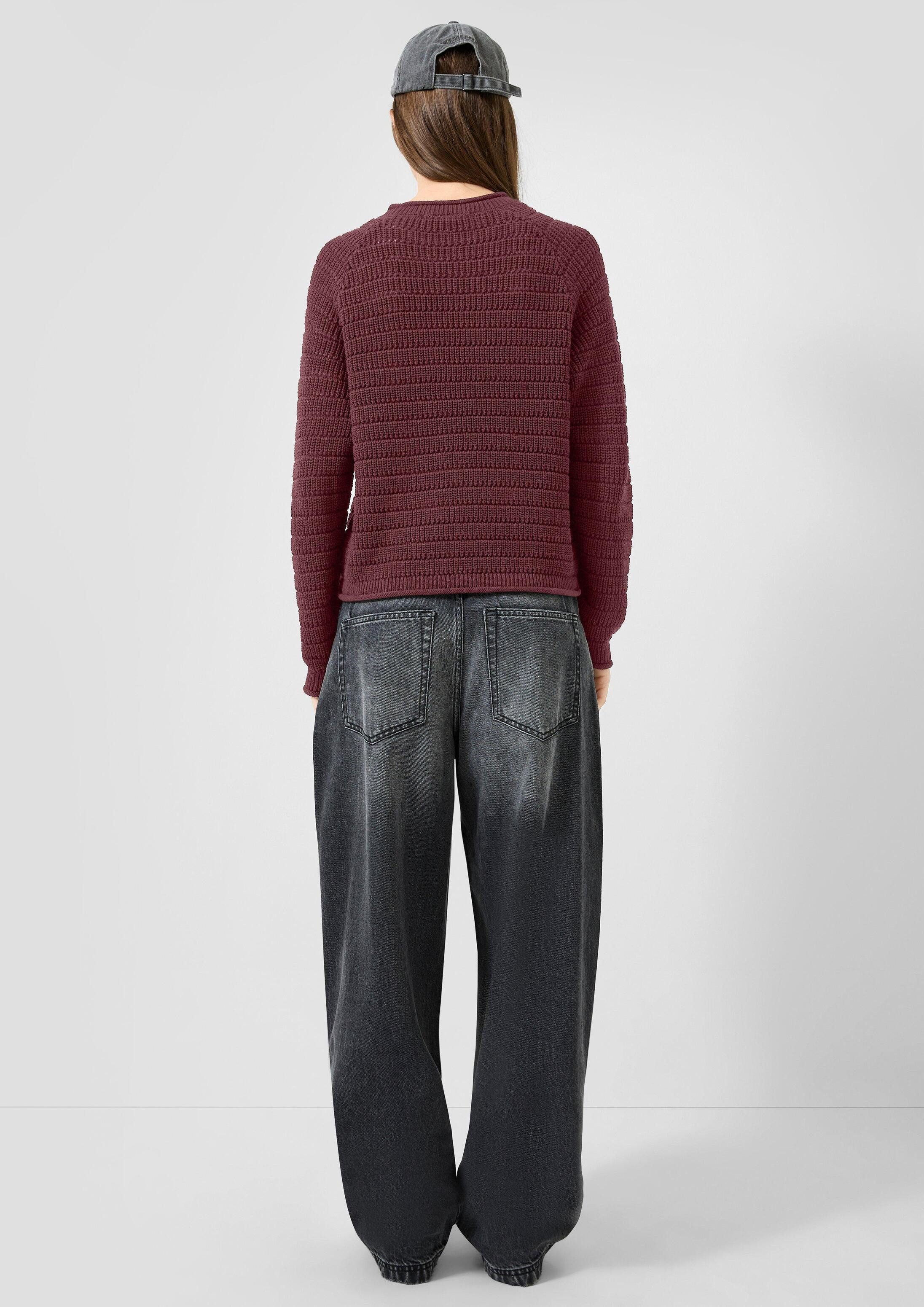 QS Longpullover Strickpullover Pullover aus Baumwollmix mit Ajourmuster