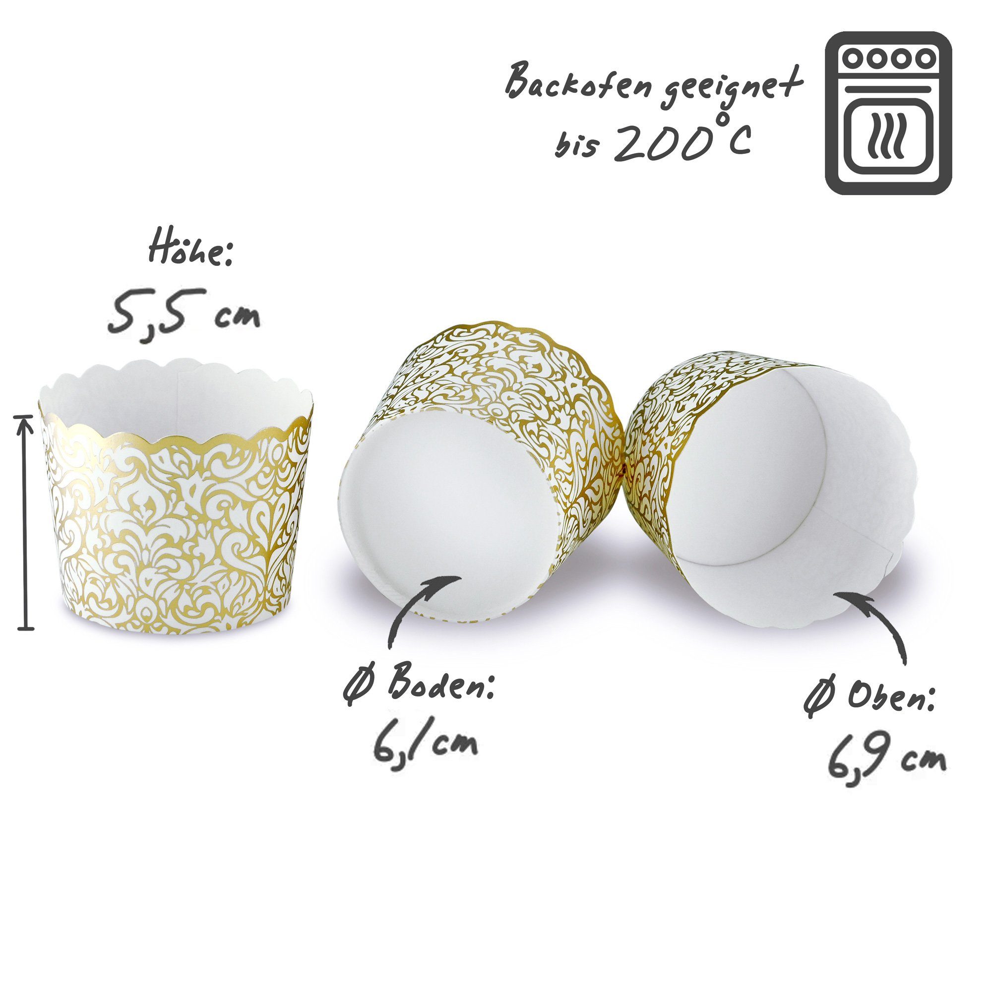 Frau WUNDERVoll Muffinform 25 Muffin Backformen, weiß gold Ornament/Barock, Durchmesser 6,1 cm, (25-tlg)