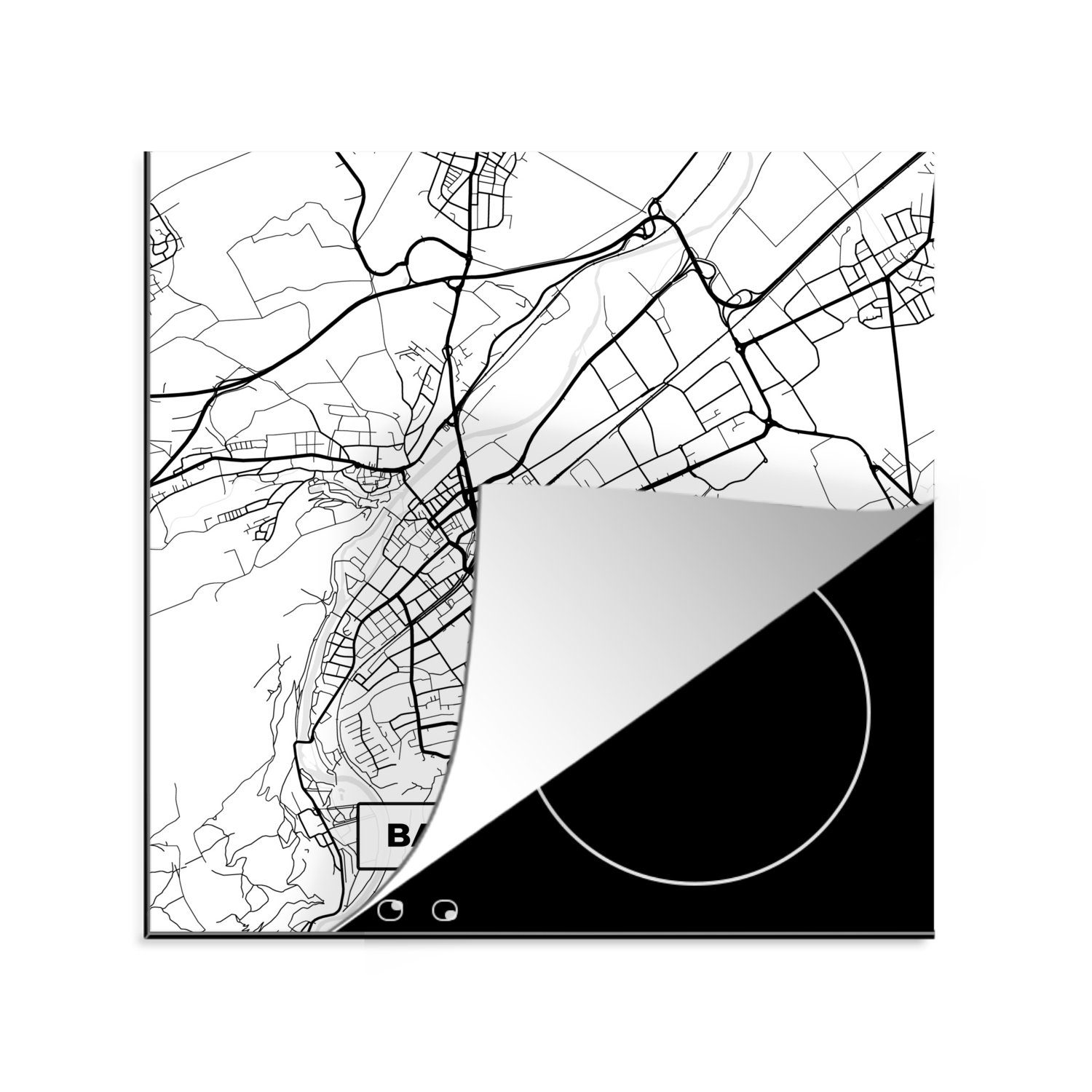 MuchoWow Herdblende-/Abdeckplatte Karte - Bad Kreuznach - Stadtplan, Vinyl, (1 tlg), 78x78 cm, Ceranfeldabdeckung, Arbeitsplatte für küche