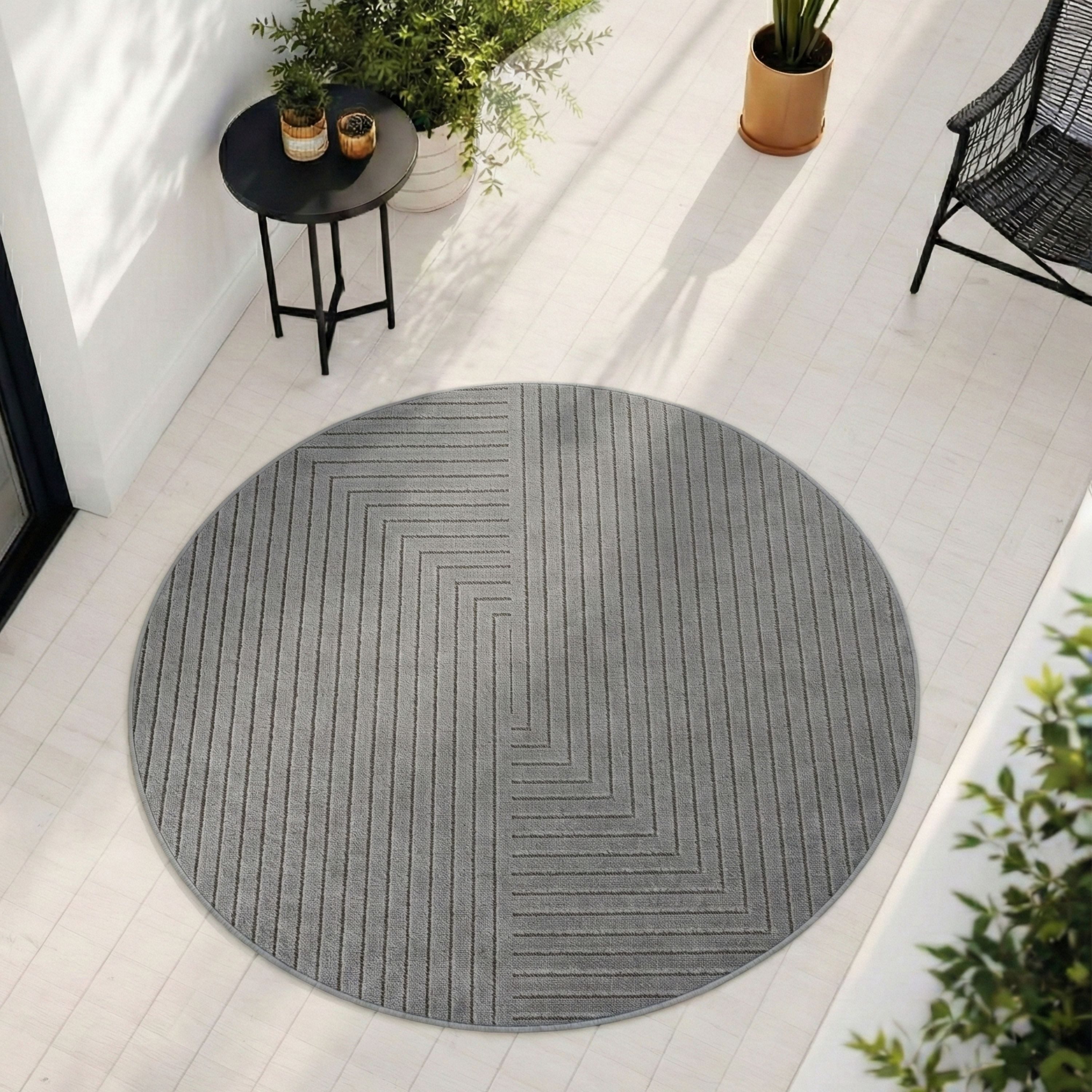 Teppium Teppich Skandinavischer 3D Design, Rund, Höhe: 5 mm, Indoor Outdoor Teppich Wetterfest 3D Optik Wohnzimmer Küchen Terrasse
